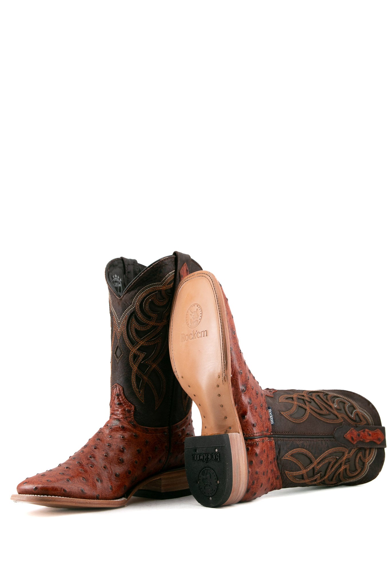 Premium Ostrich Leather Square Toe Cowboy Boots for Men - Western Style Rodeo & Ranch Work Boots - Perfect for Country Dancing, Horseback Riding & Outdoor Adventures
