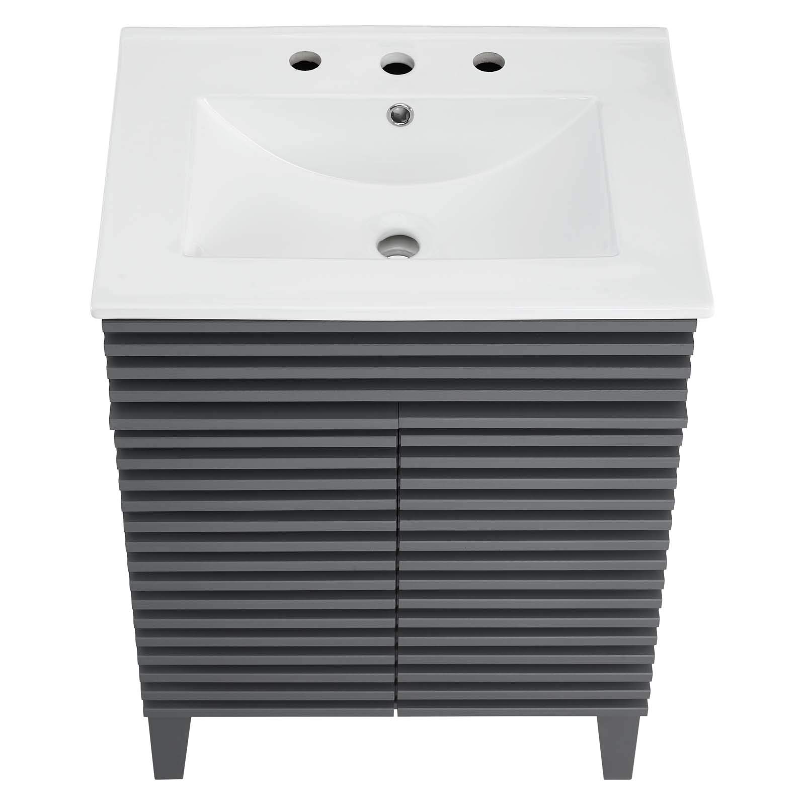 Modway Render 24 Inch Vanity with Sink - Modern Bathroom Floor Cabinet in Gray White | Perfect for Small Bathrooms, Powder Rooms & Apartment Remodels