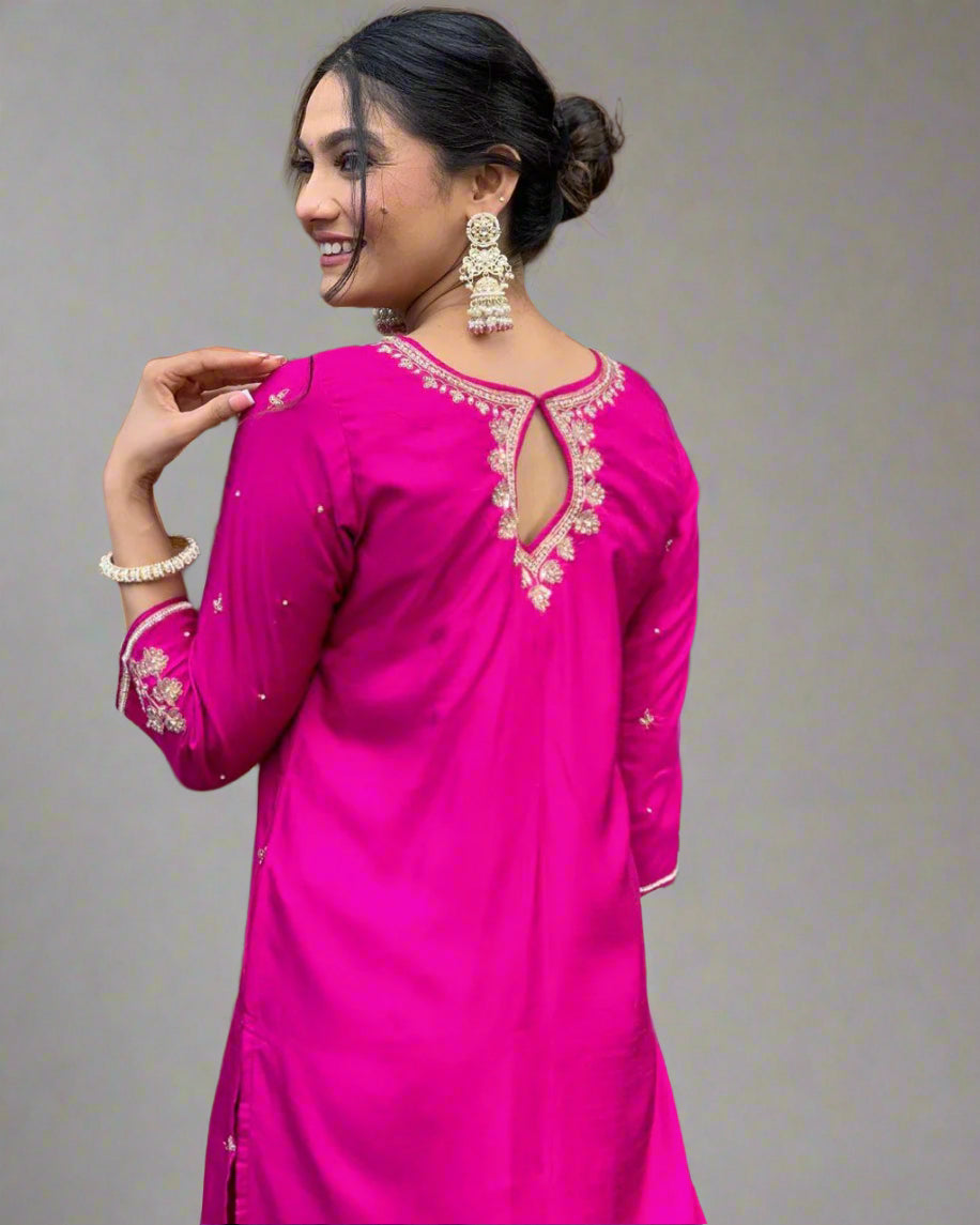 Elegant Dark Pink Cotton Silk Kurta Set for Women | Comfortable & Stylish Indian Ethnic Wear | Perfect for Festivals, Weddings & Casual Outings