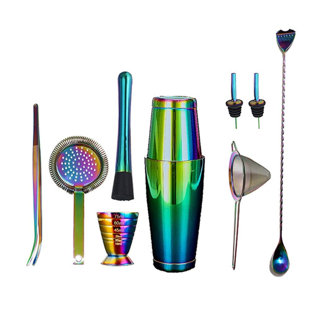 10-Piece Professional Bartender Kit with 2 Weighted Shaker Tins, Strainer Set, Jigger, Tweezer & Pourers - Complete Cocktail Shaker Set for Home Bars, Mixology & Cocktail Parties