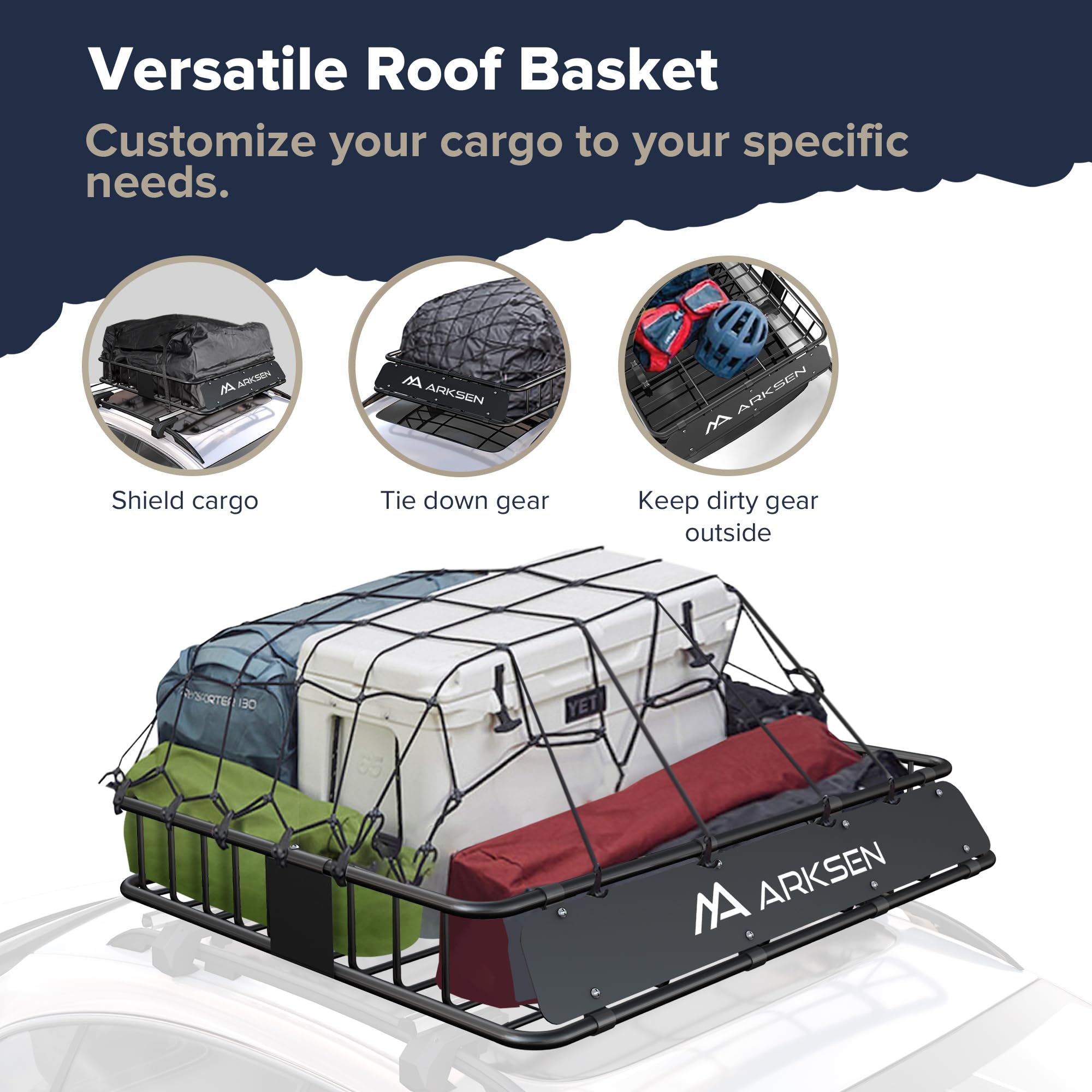 ARKSEN 43x50x6 Inch Universal Heavy Duty Roof Rack Cargo Carrier - 150LB Capacity, Extra Wide Steel Construction for SUV, Truck & Car - Perfect for Camping Gear, Sports Equipment & Road Trip Luggage