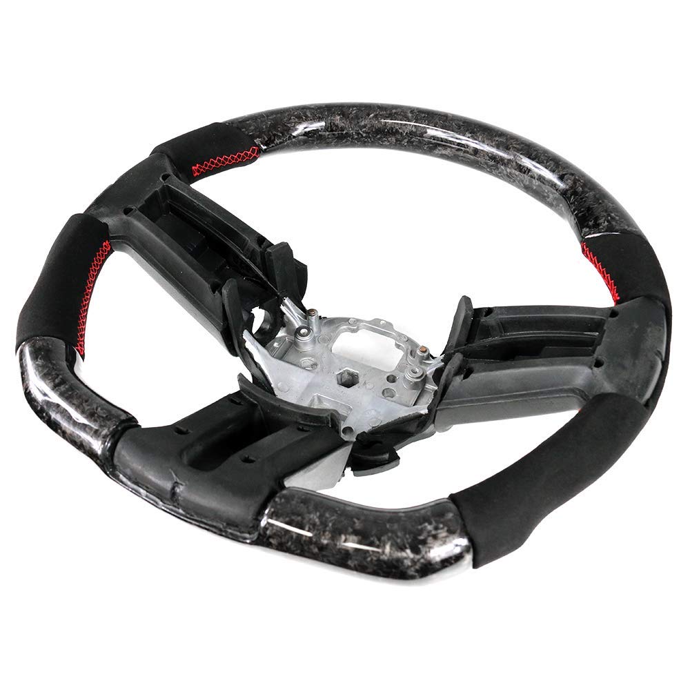 FREEMOTOR802 Forged Carbon Fiber Racing Steering Wheel with Red Stitching - Compatible with 2010-2014 Ford Mustang, Synthetic Suede Replacement - Perfect for Racing, Track Days & Performance Driving