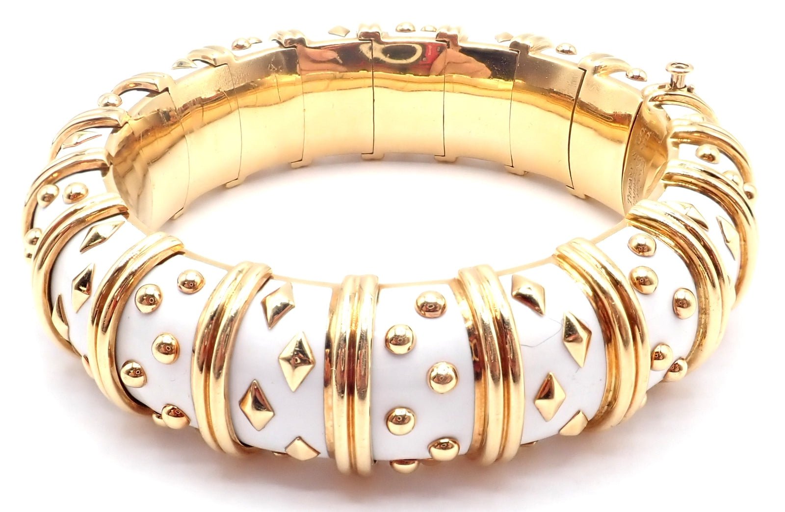 Tiffany & Co Schlumberger Dot Losange 18k Yellow Gold Enamel Bangle Bracelet - Luxury Jewelry for Women, Elegant Gift for Anniversary & Special Occasions