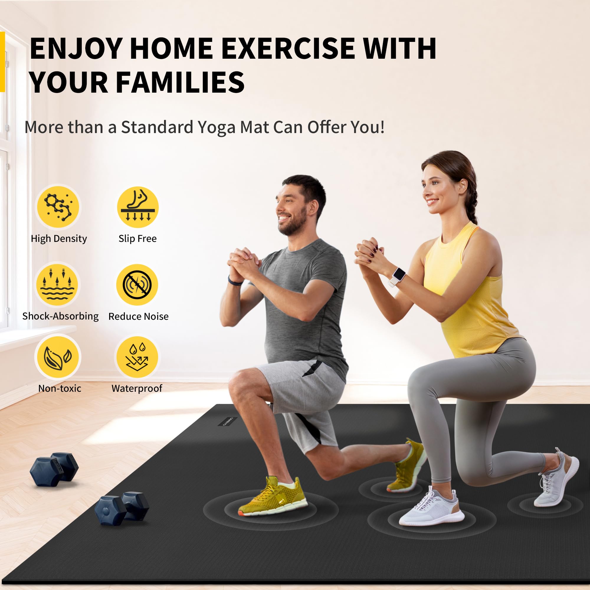 CAMBIVO Extra Large 6x4 Feet Non-Slip Yoga Mat - 7mm Thick Exercise Mat for Home Gym, Weightlifting, Kickboxing & Plyometrics | Perfect for Yoga, HIIT, Kettlebells & Jump Rope Workouts | Durable & Shoes-Friendly Fitness Mat for Hardwood Floors & Garages