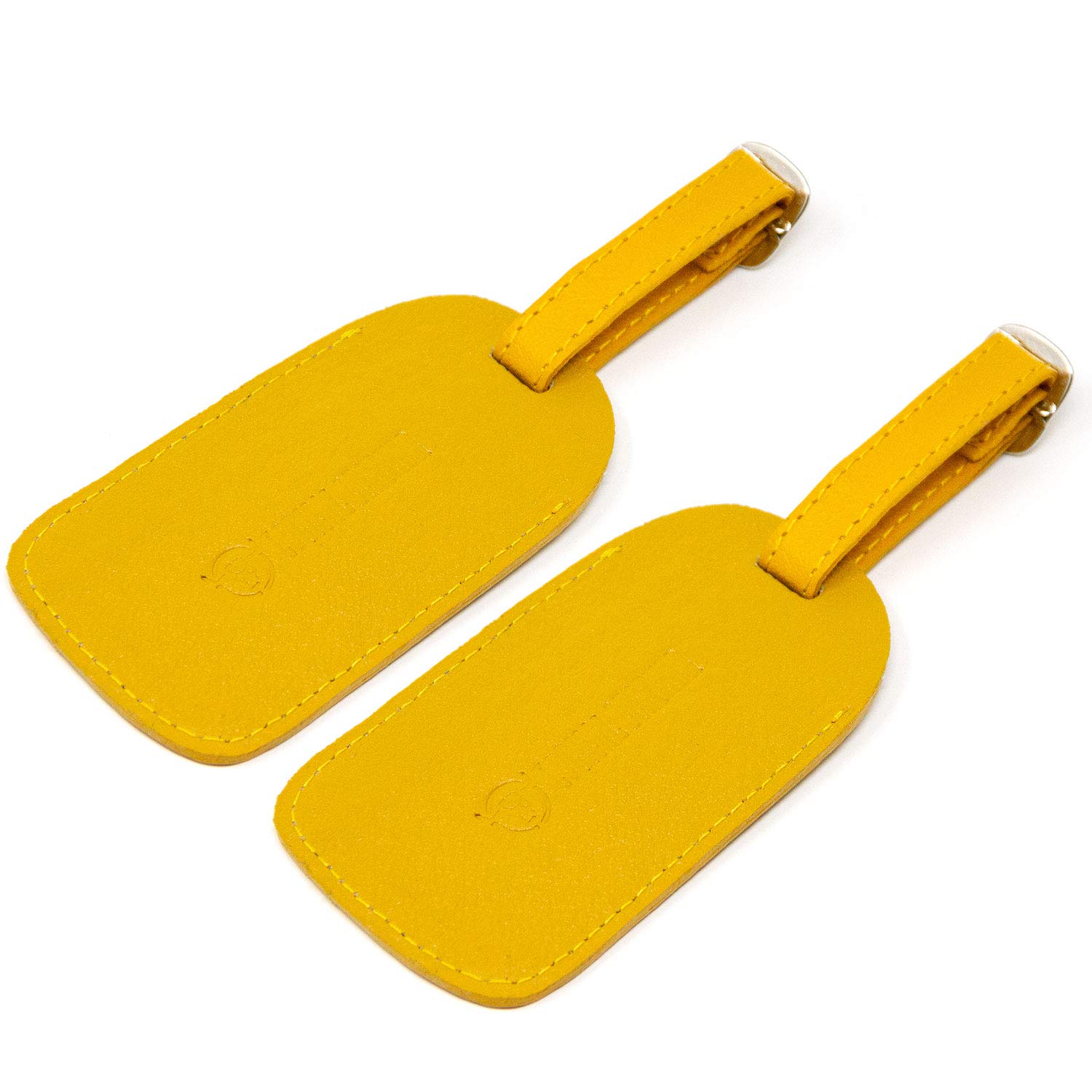 Genuine Leather Luggage Tags for Travel - Adjustable Leather Strap with Address Card & Privacy Cover - Yellow Set of 2 - Perfect for Suitcases, Backpacks & Carry-On Bags