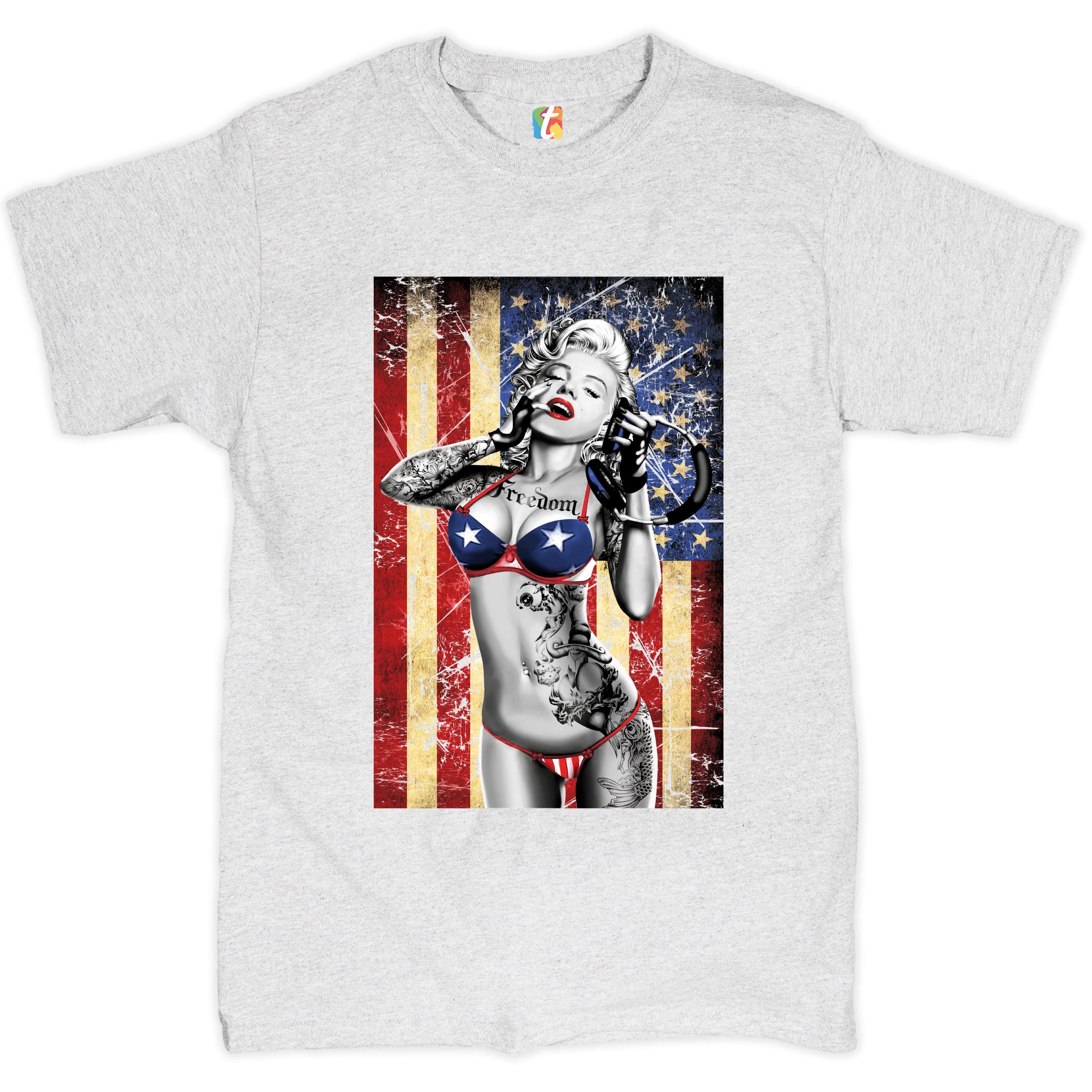 Vintage Marilyn Monroe Hollywood Glamour T-Shirt – American Flag Print, Retro Starlet Design for Men & Women | Casual Wear, Street Style, Patriotic Outfits
