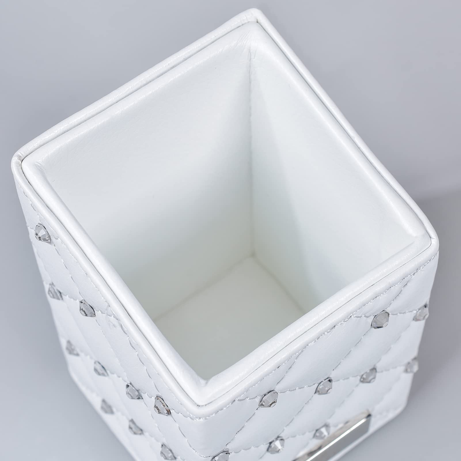 LORYP Crystal Makeup Brush Holder - Rhinestone & PU Cosmetic Brush Organizer - Handmade Vanity Storage for Dresser Countertop (White) | Perfect for Makeup Artists & Beauty Enthusiasts