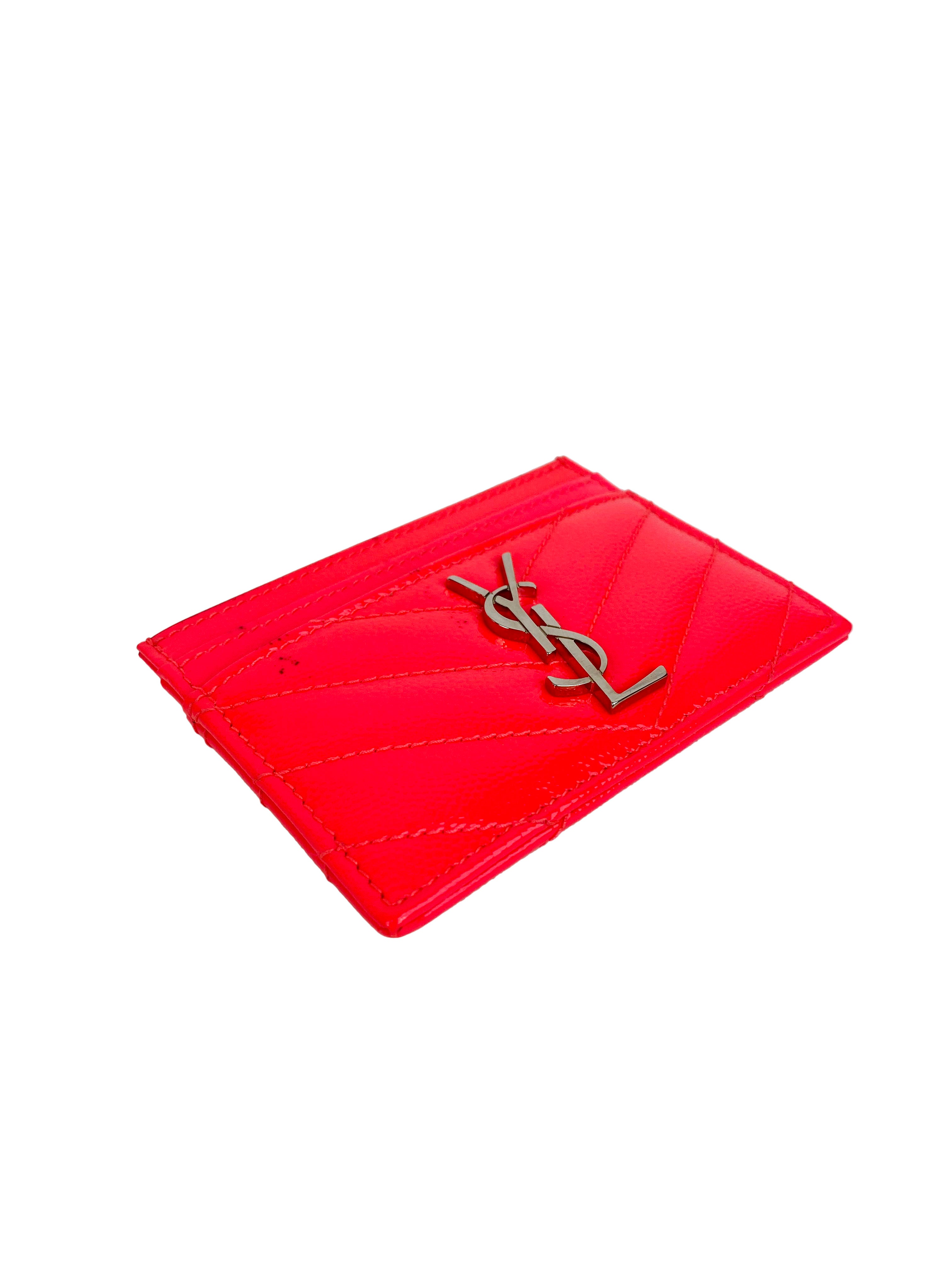Saint Laurent Neon Pink Leather Card Holder - Slim RFID Blocking Wallet for Women & Men | Perfect for Everyday Use, Travel & Gift Giving