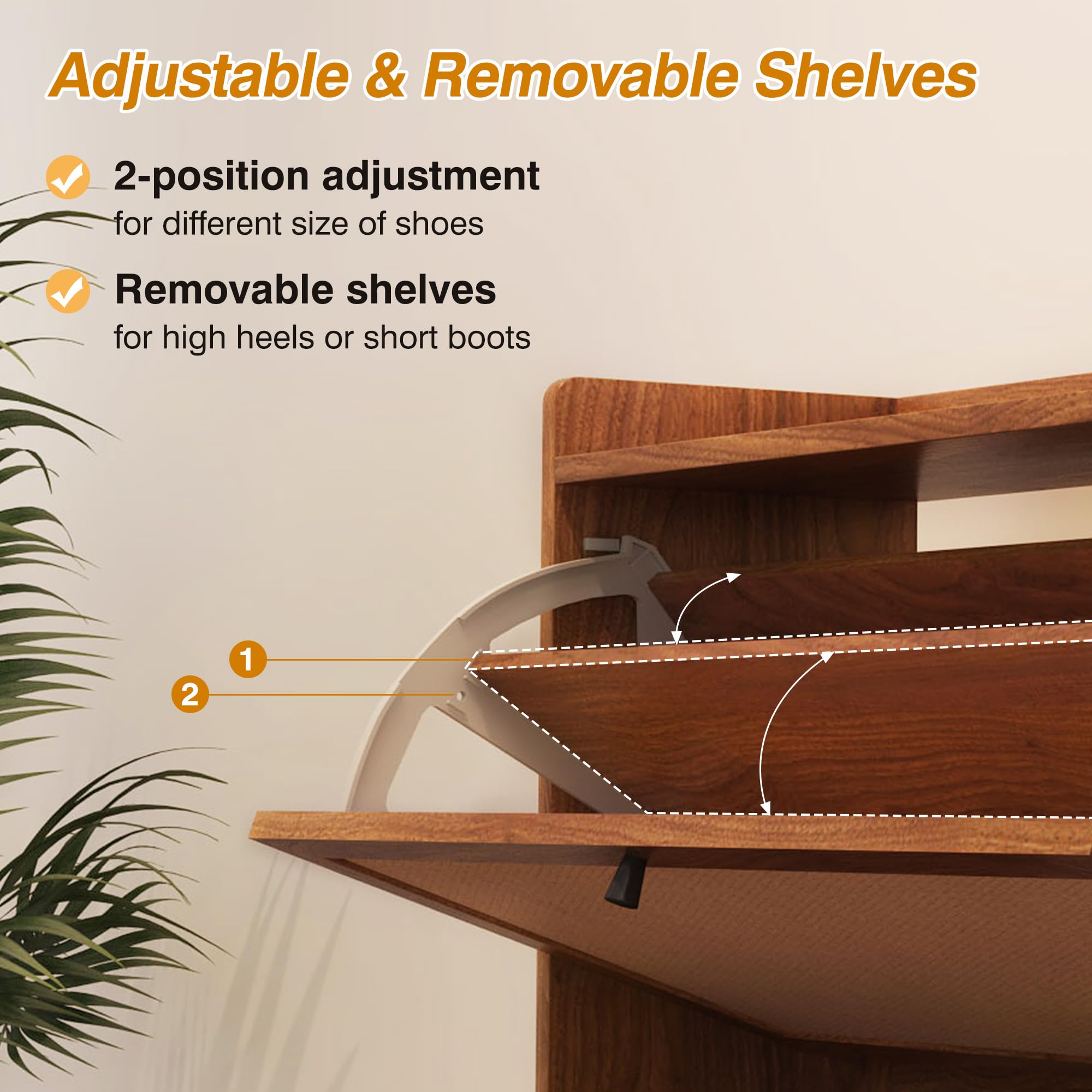 Narrow Shoe Storage Cabinet with 2 Flip Drawers - Freestanding Slim Shoe Organizer | Wooden Closed Shoe Rack for Entryway, Hallway & Living Room | Walnut Finish | Perfect for Small Spaces & Apartment Organization