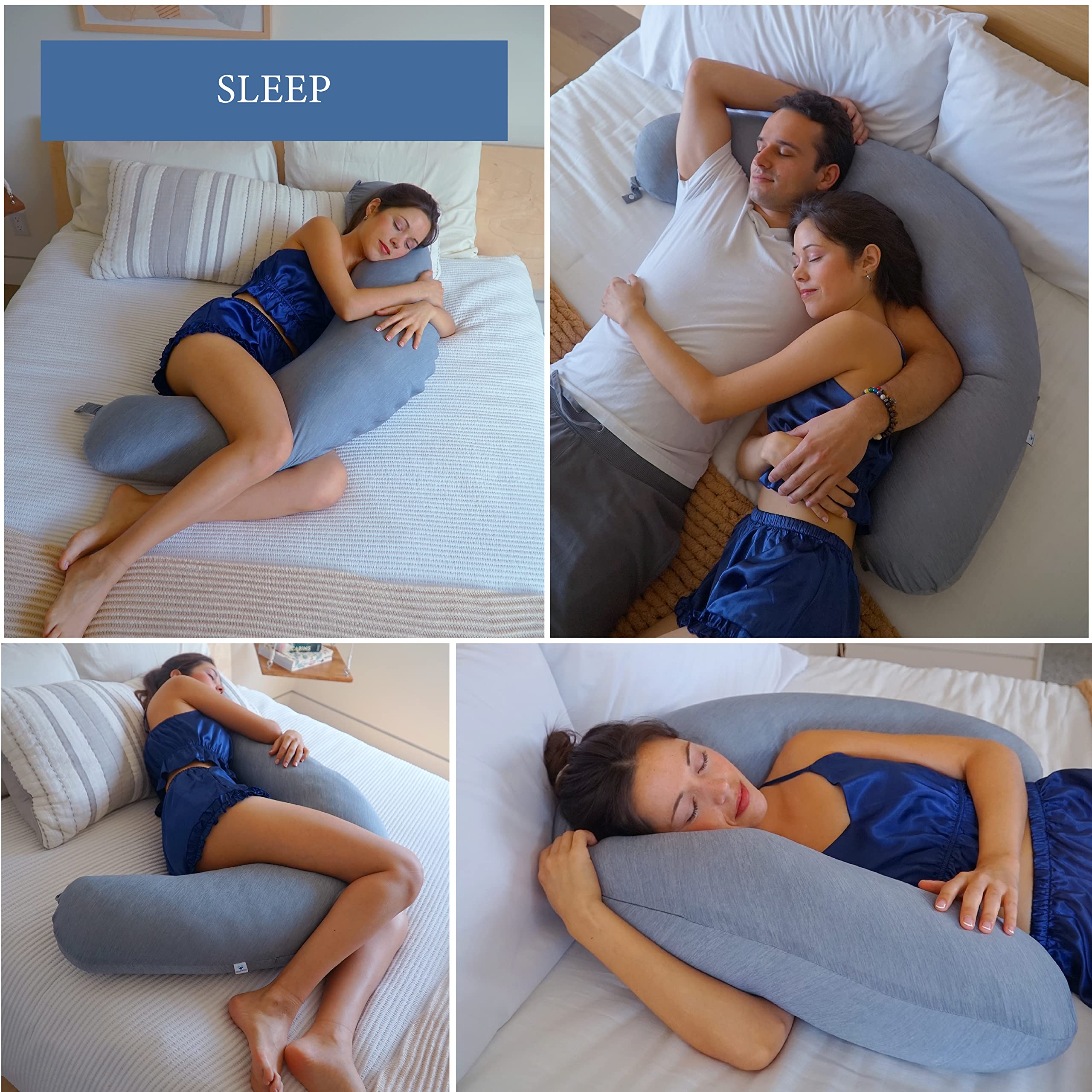Pharmedoc Crescent Cooling Pregnancy Pillow for Adults - Maternity & Nursing Body Pillow for Side Sleepers - Dark Grey Cooling Cover - Perfect for Pregnancy Comfort, Breastfeeding Support & Better Sleep