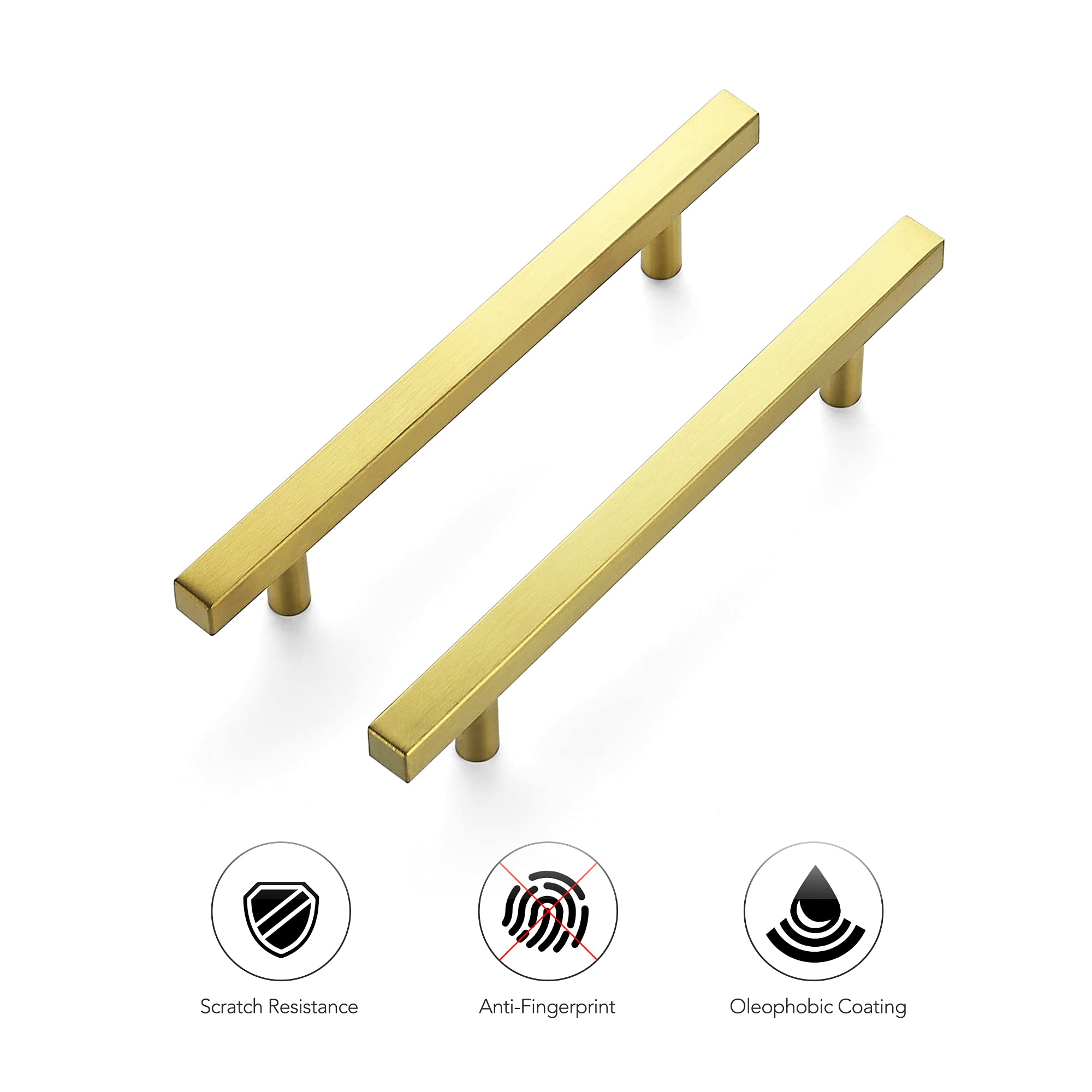 40 Pack 7.38 Inch Square Cabinet Pulls - Brushed Brass Stainless Steel Kitchen Drawer Handles (7-3/8