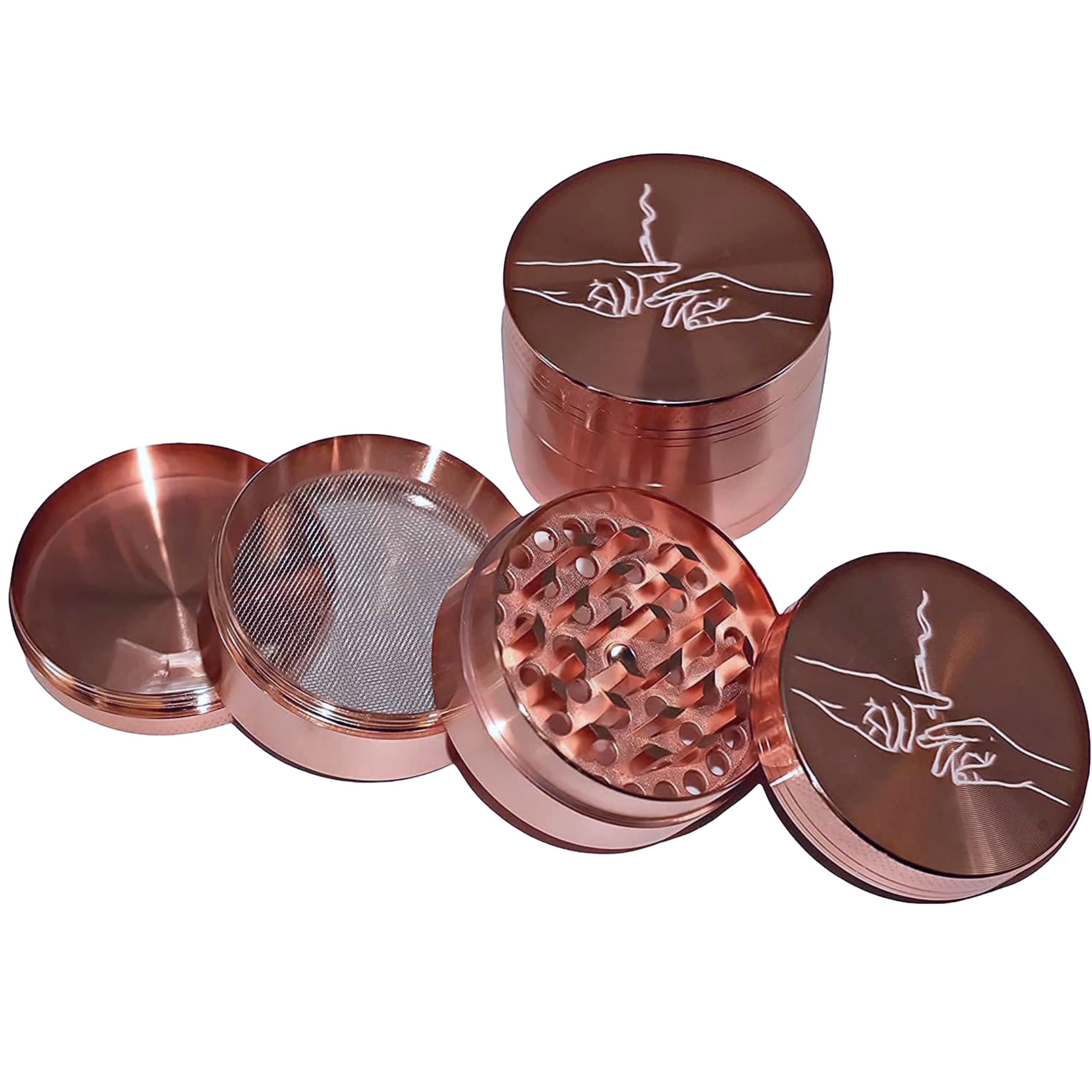 Premium 4-Piece Pink Metal Herb Grinder with Pollen Catcher - Sharp Diamond Teeth & Magnetic Lid - Perfect for Grinding Dry Herbs, Spices & Tobacco - Ideal for Cooking, Baking & Aromatherapy Use