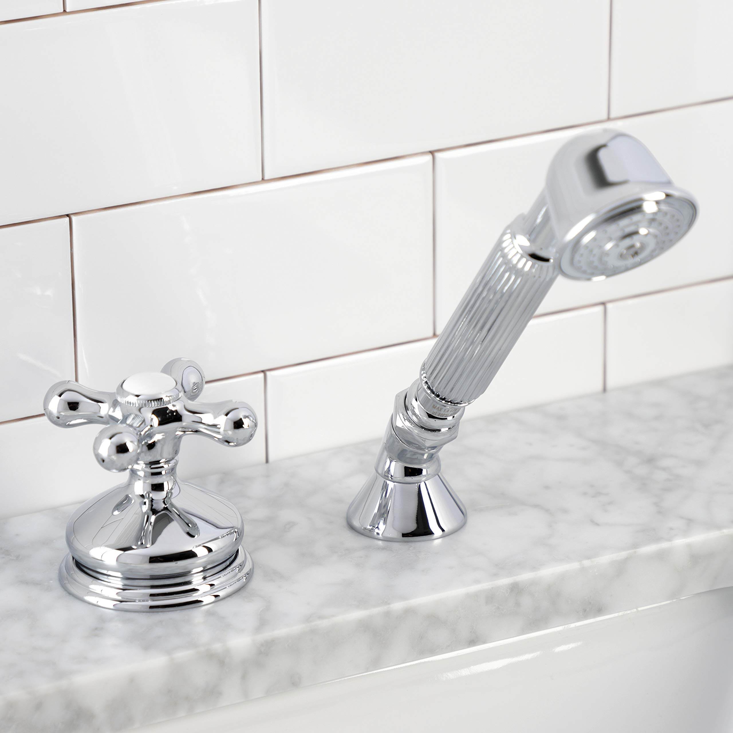 Kingston Brass KSK3331AXTR Polished Chrome Deck Mount Hand Shower with Diverter - Perfect for Roman Tub Faucets, 8