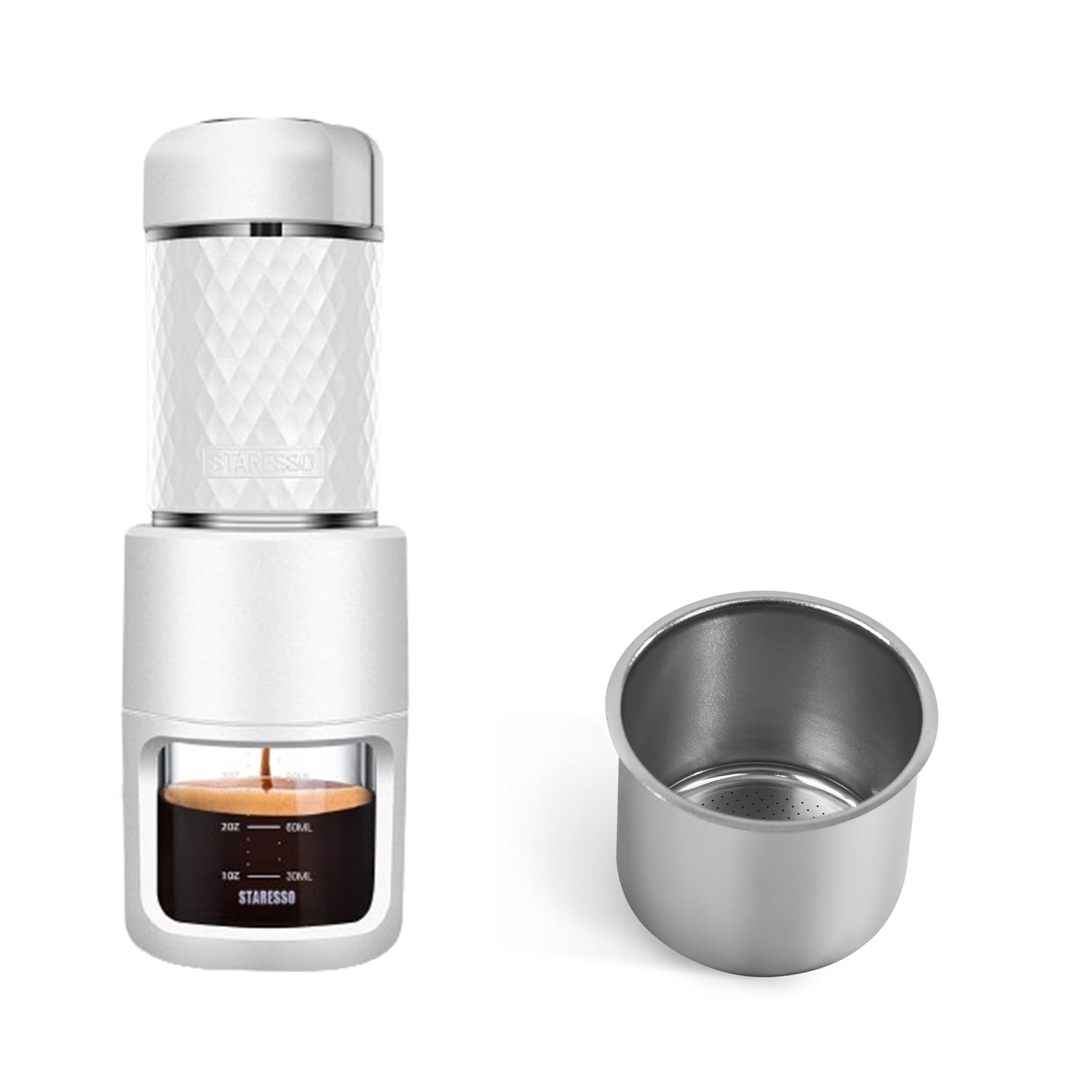 STARESSO Classic Portable Espresso Maker with 37mm Bottomless Portafilter - Perfect for Home, Office & Travel Coffee Brewing