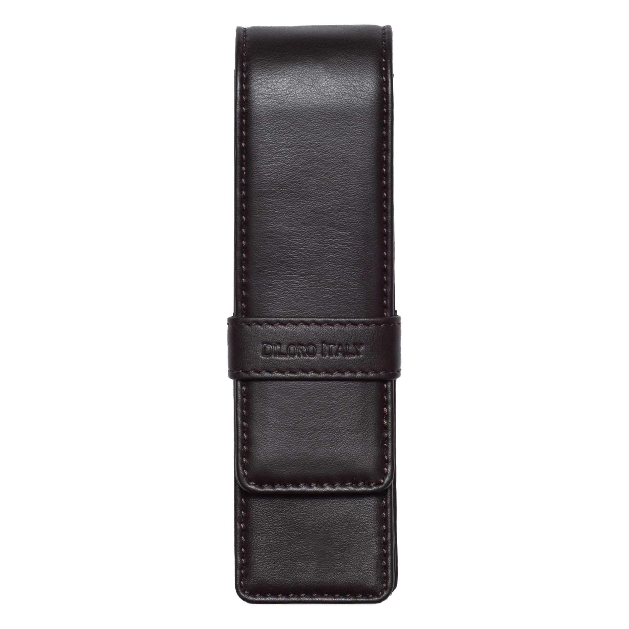 Premium Leather Double Pen Case - Holder for 2 Fountain, Ballpoint & Rollerball Pens - Dark Brown (Espresso) - Perfect for Office, School & Travel Organization