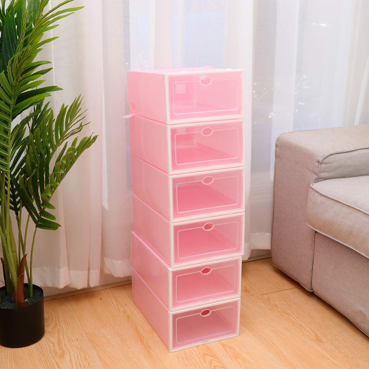 DOITOOL 6-Pack Clear Plastic Shoe Storage Boxes with Lids - Stackable Shoe Organizer for Men & Women - Sports Shoe Rack Containers for Closet, Bedroom, Entryway Organization