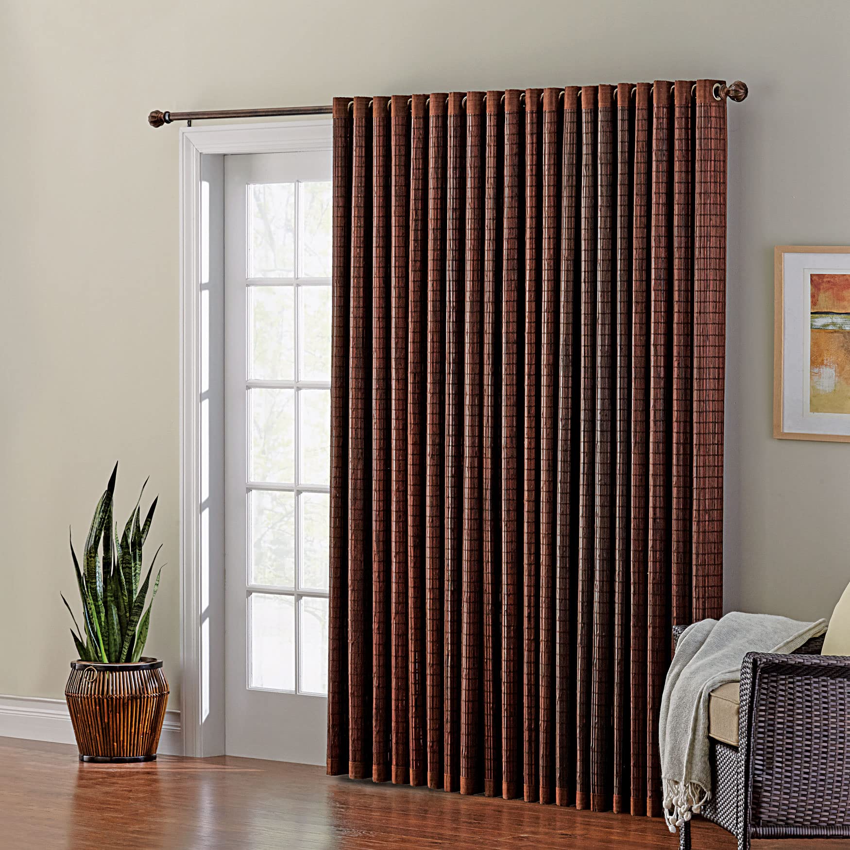 BrylaneHome Grommet Panel Window Curtain - 42 Inch Wide x 84 Inch Long, Honey Oak Brown - Perfect for Living Room, Bedroom & Home Decor