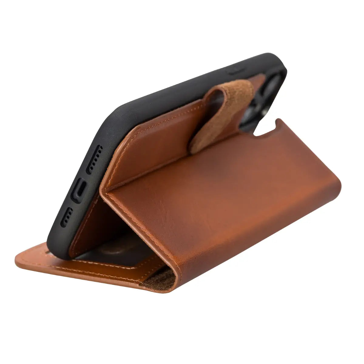 Premium Burnished Tan Leather Wallet Case for iPhone 14 Plus - Slim Protective Cover with Card Slots | Perfect for Everyday Use, Travel & Business