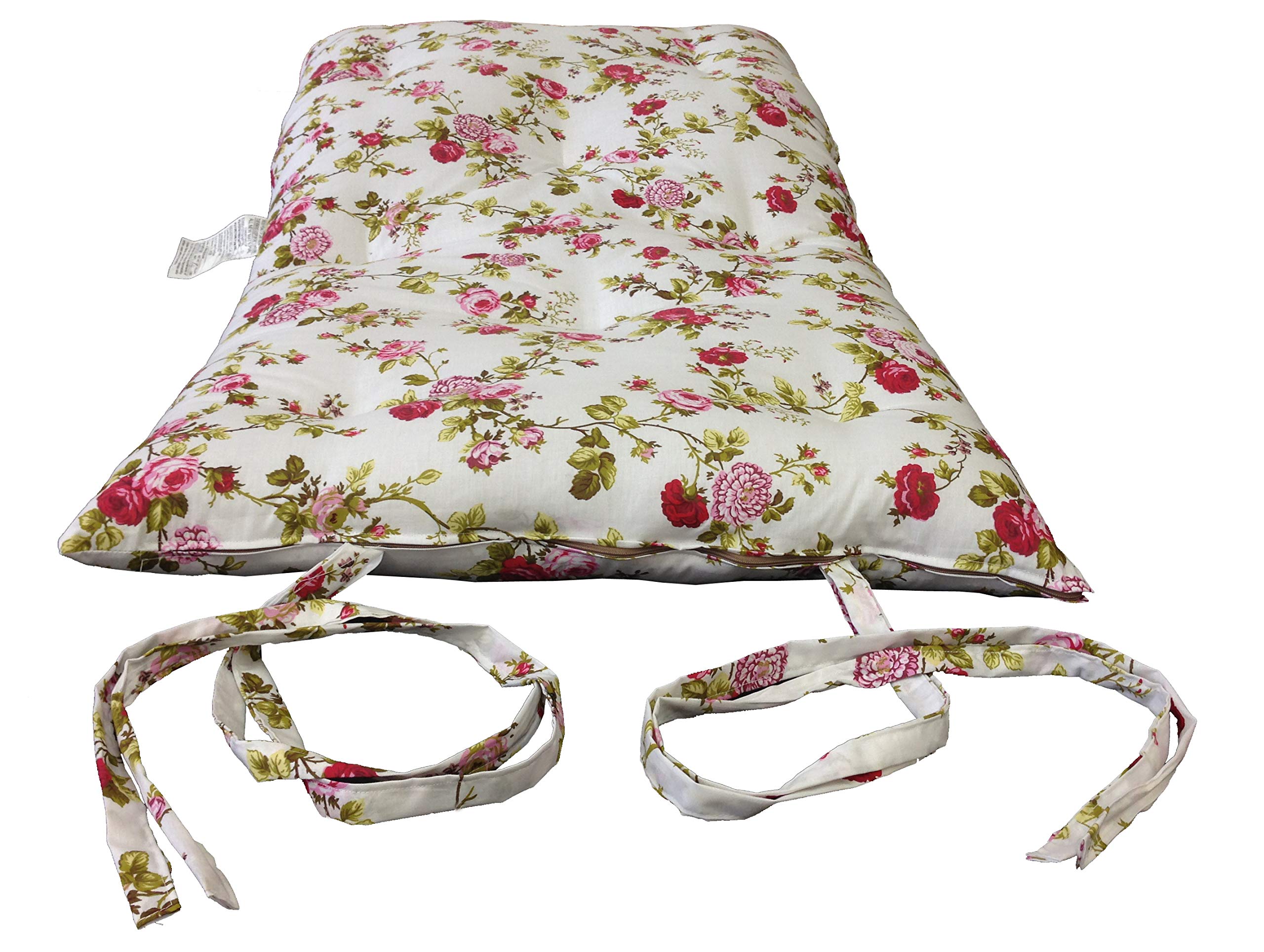Premium Full-Size Rose White Traditional Japanese Floor Futon Mattress - Foldable Cushion Mat for Yoga, Meditation & Guest Bedding (54