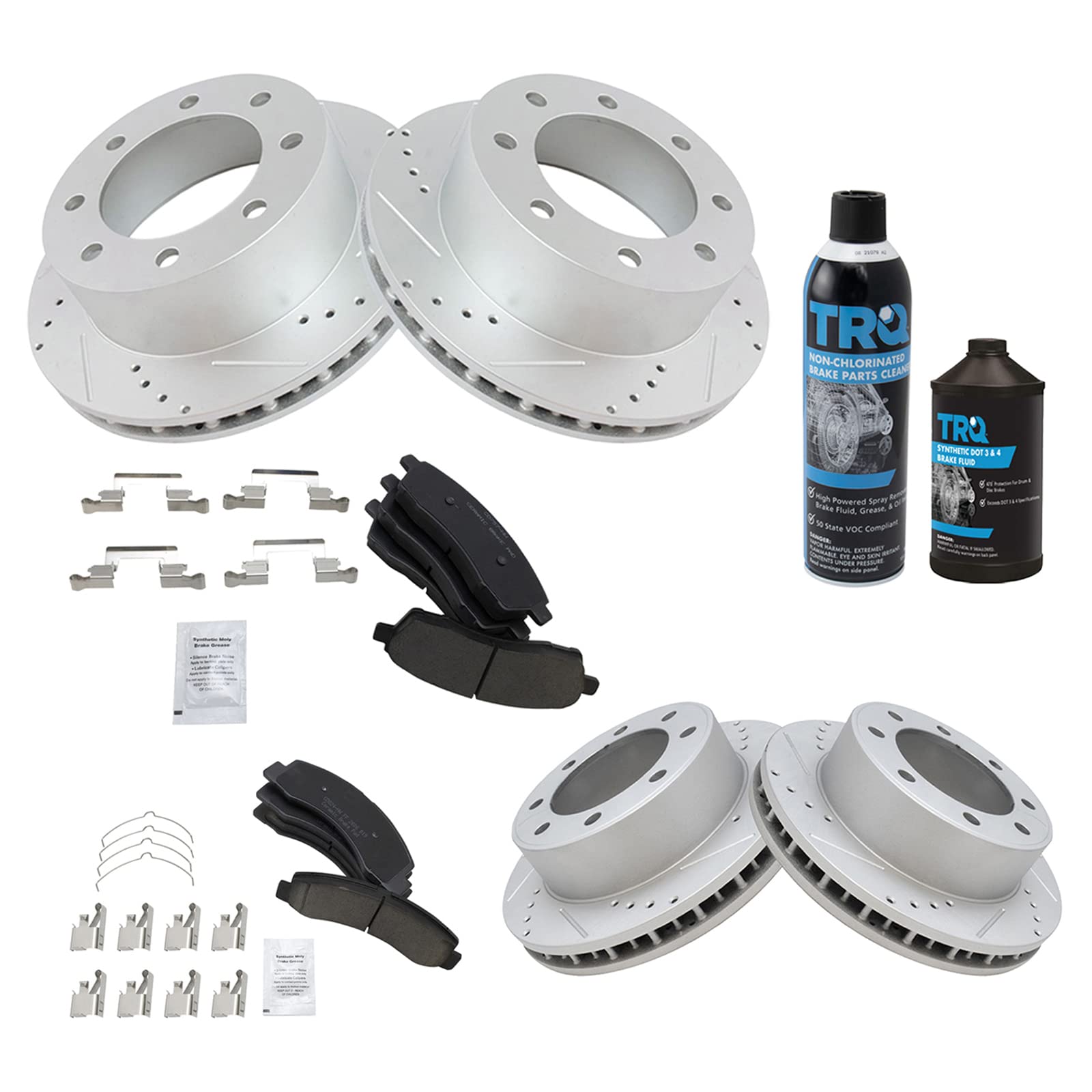 TRQ Ceramic Brake Pads Front & Rear Kit with Chemicals - High Performance Rotor Brake Pads for Smooth Stopping - Perfect for Daily Commuting, City Driving & Highway Use