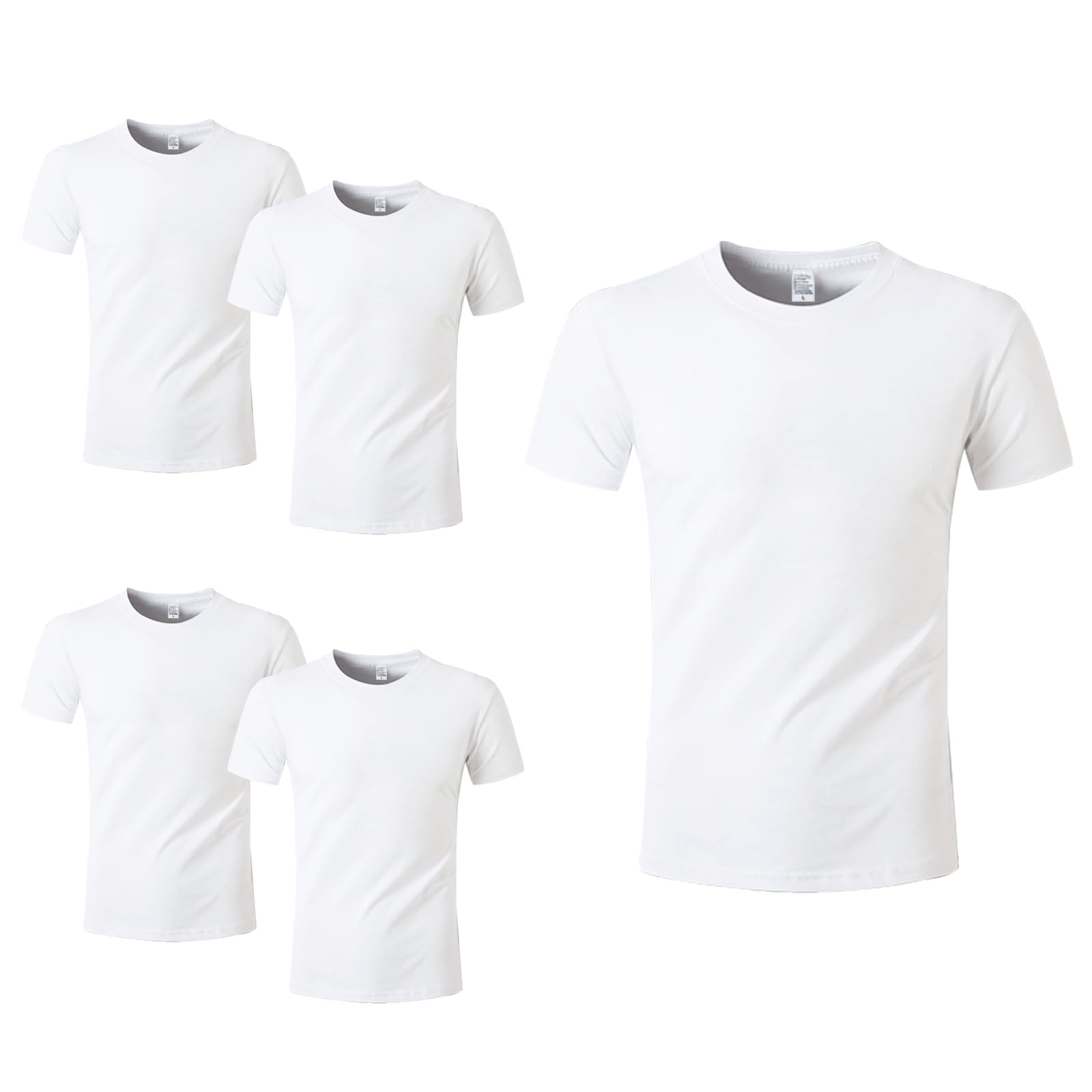 HTVRONT 5 Pack White Polyester Sublimation T-Shirts - Blank Crew Neck Short Sleeve Tees for DIY Printing, Custom Designs & Heat Transfer - Perfect for Sports Teams, Events & Personalized Gifts