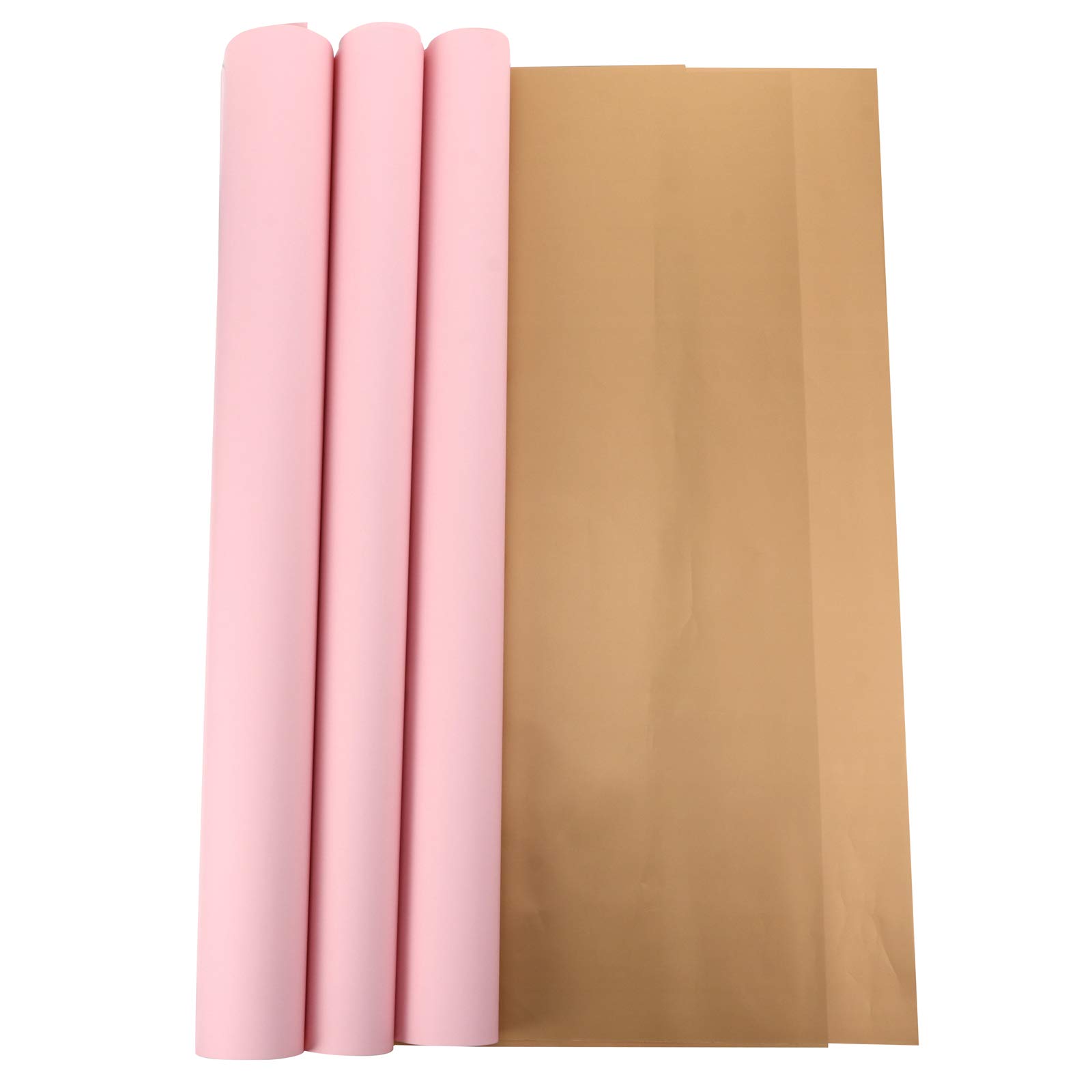 20Pcs Double Sided Gift Wrapping Paper - Pink & Gold Floral Bouquet Wrap for Birthday, Wedding, Christmas Presents | Cabilock Premium Packing Paper for DIY Crafts & Party Decorations
