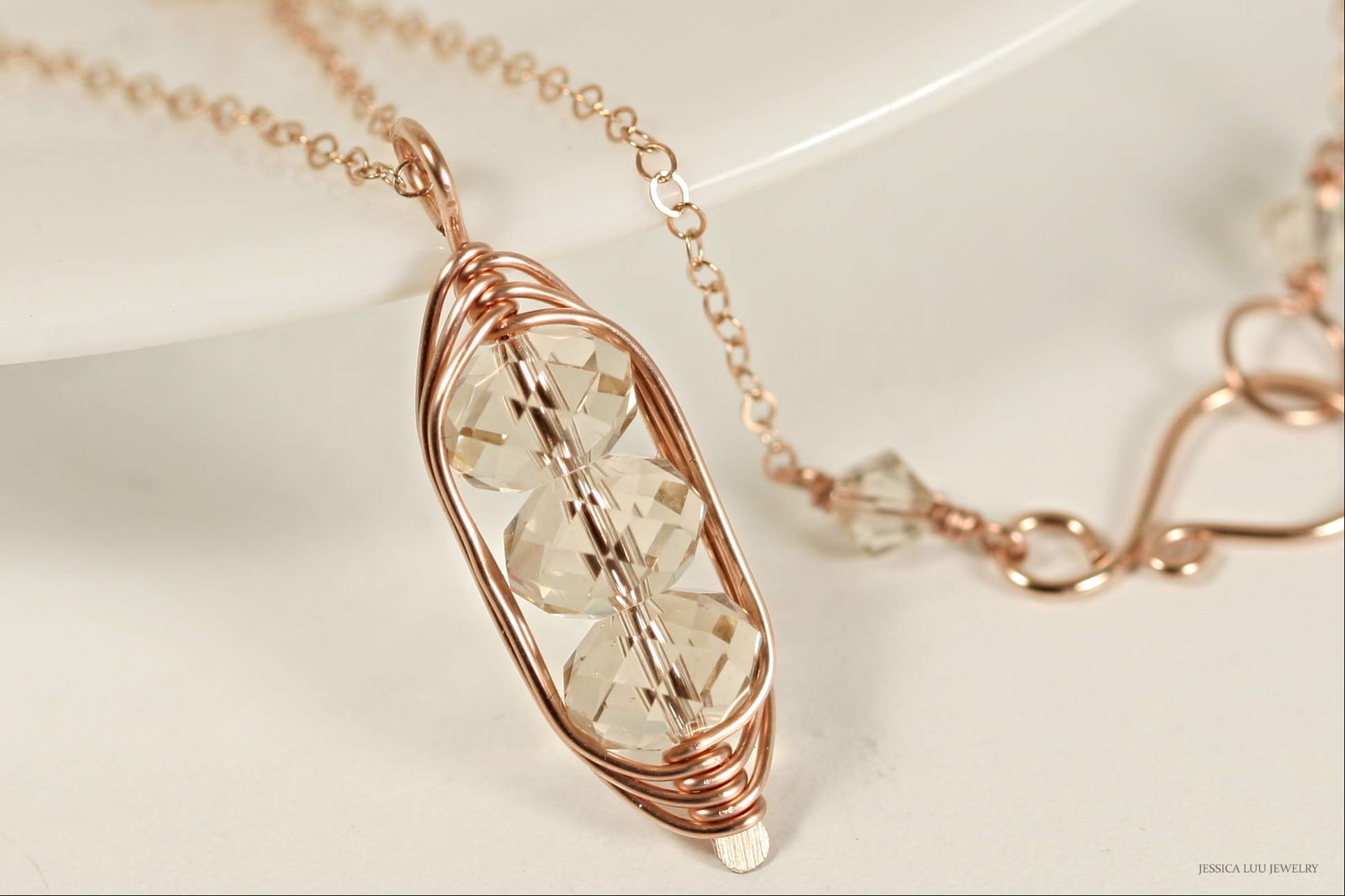 Rose Gold Earrings with Silk Crystals - Handmade Jewelry for Party & Wedding