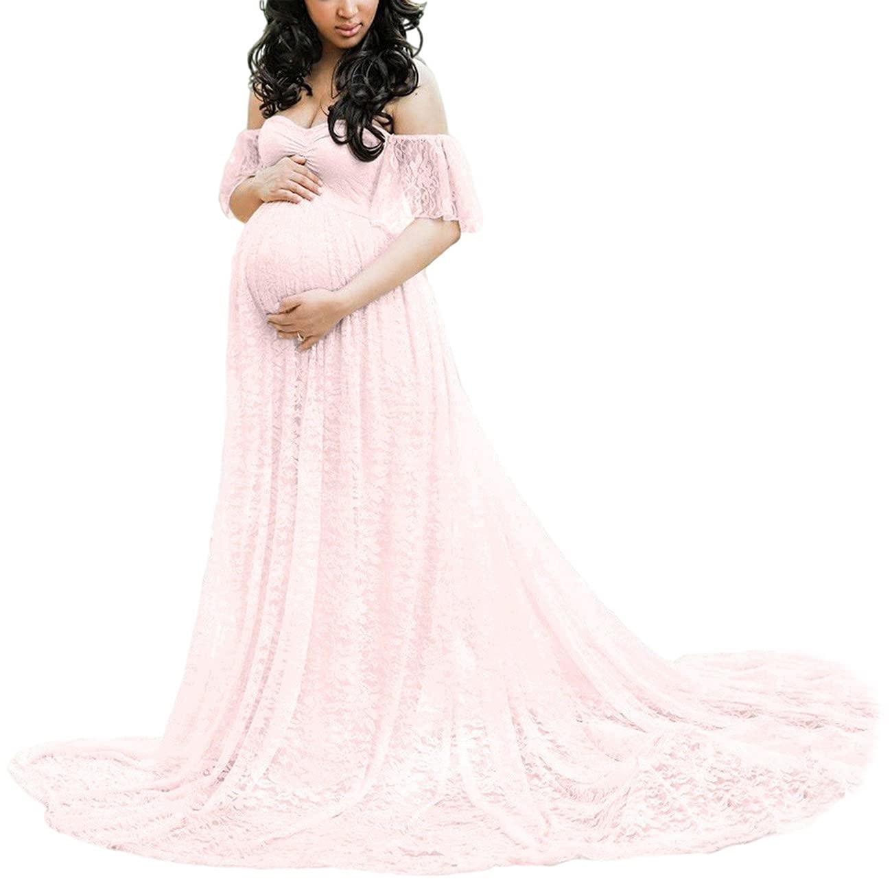 Elegant Floral Lace Maternity Dress for Pregnancy Photoshoot - Baby Bump Photo Prop, Newborn Photography Gown (Perfect for Baby Shower, Maternity Shoot & Gender Reveal Photos)