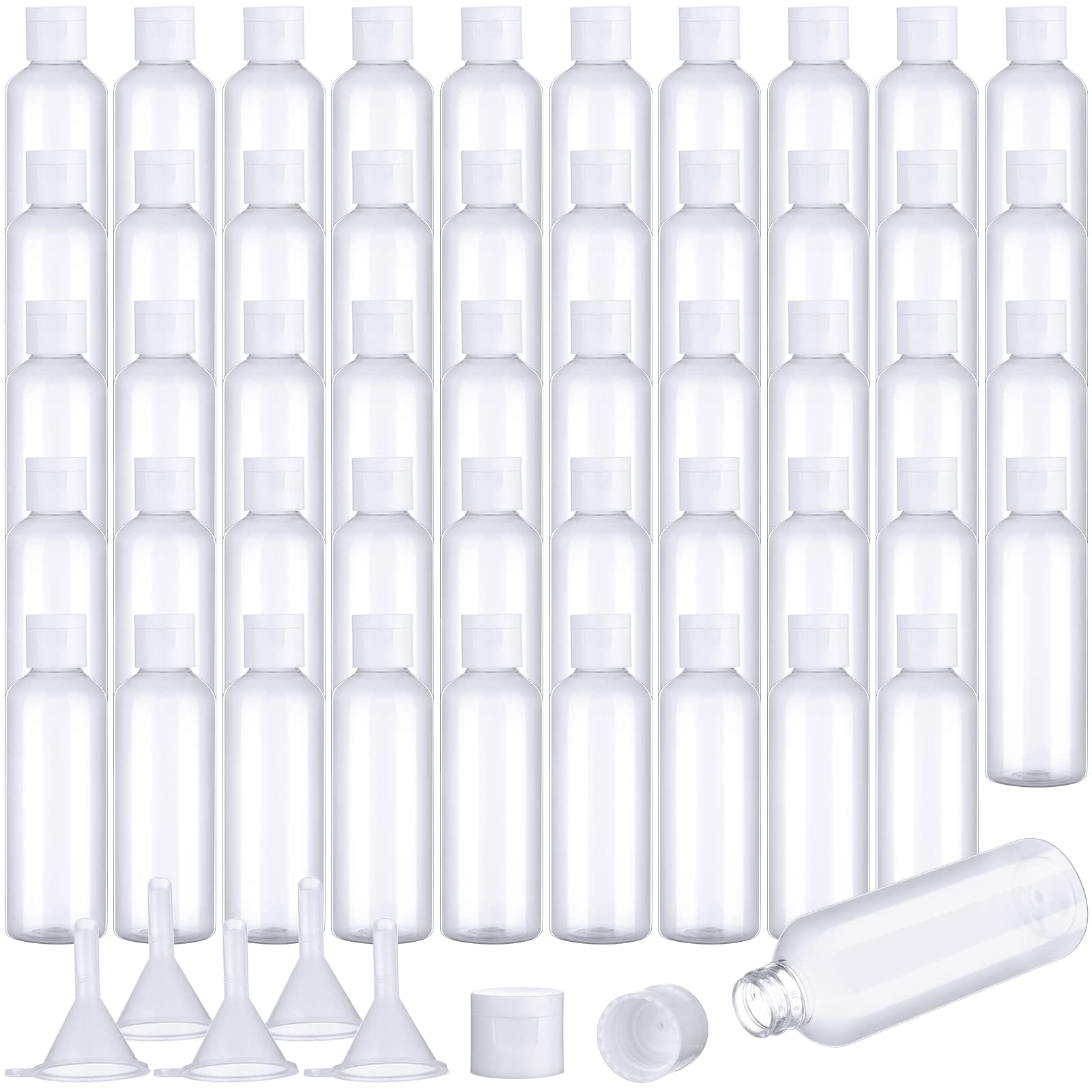 100 Pcs 3.4oz Small Travel Bottles - Clear Plastic Empty Squeeze Bottles for Shampoo, Lotion & Cosmetics | Refillable Leak-Proof Containers with 5 Funnels | Perfect for Travel, Toiletries & DIY Beauty Products