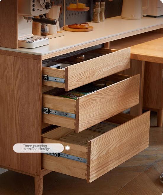 Solid Oak and Ash Wood Modern Rock Board Sideboard - Stylish Storage for Living Room, Dining Room, or Entryway