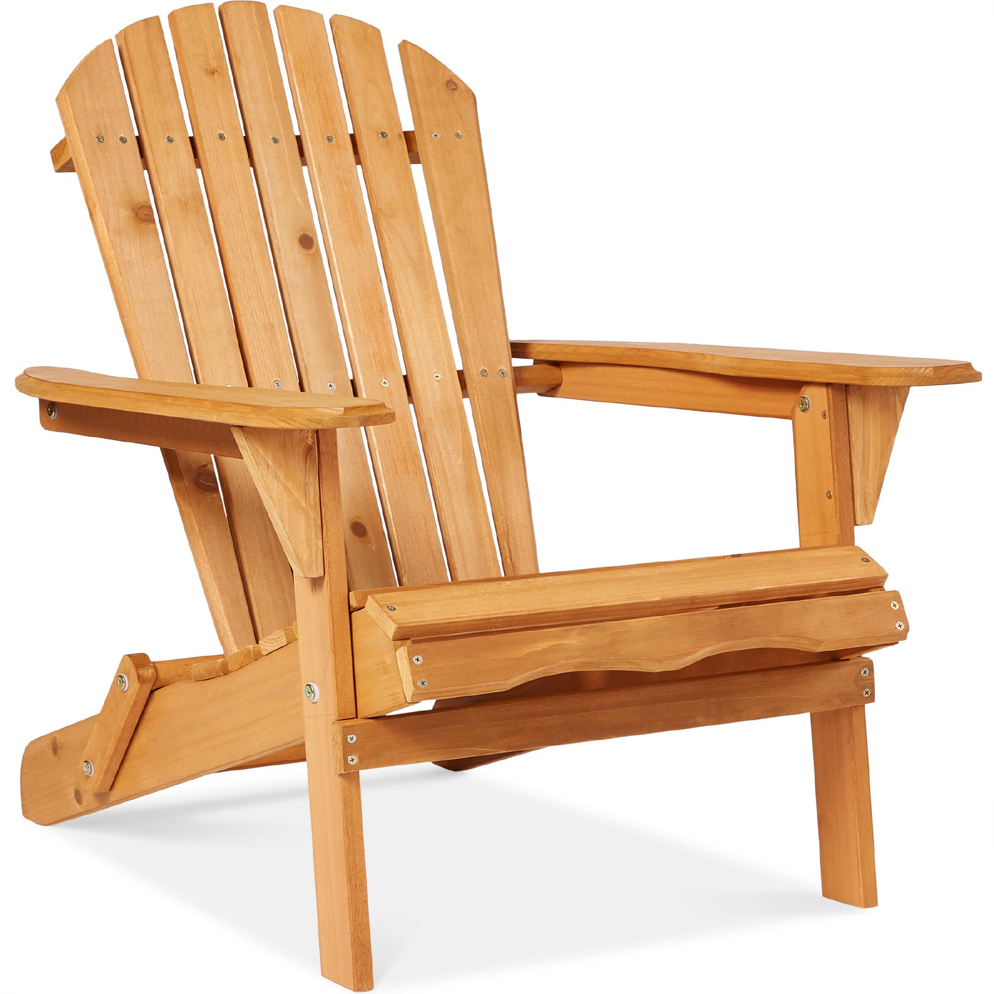 Best Choice Products Folding Adirondack Chair - Natural Wood Outdoor Lounge Chair with 350lb Weight Capacity for Patio, Garden, Yard & Fire Pit Relaxation - Perfect for Backyard, Poolside & Camping