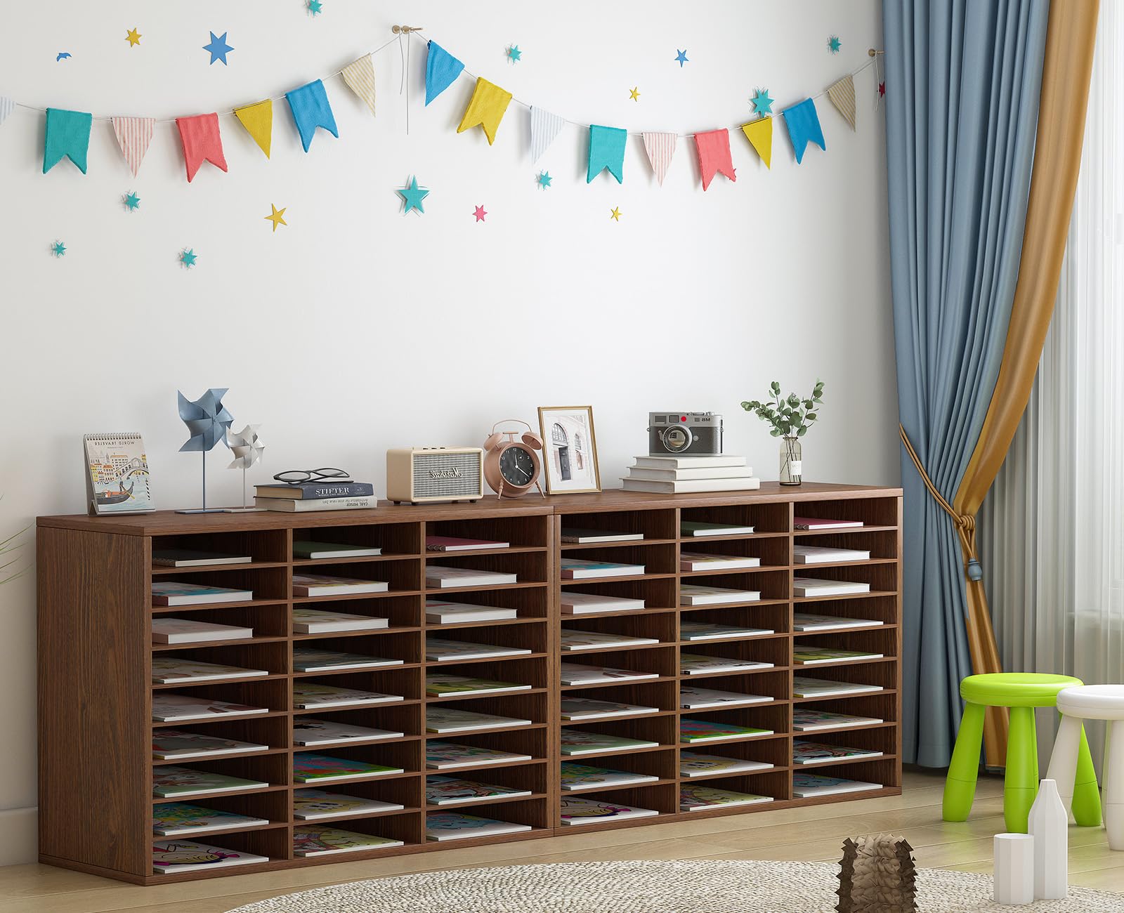 PAG Wooden Mail Sorter Organizer - 27 Compartment Literature Organizer for Classroom & Office - Desktop Paper Bill Organizer for Home School - Brown (Perfect for Teachers, Students & Office Workers)