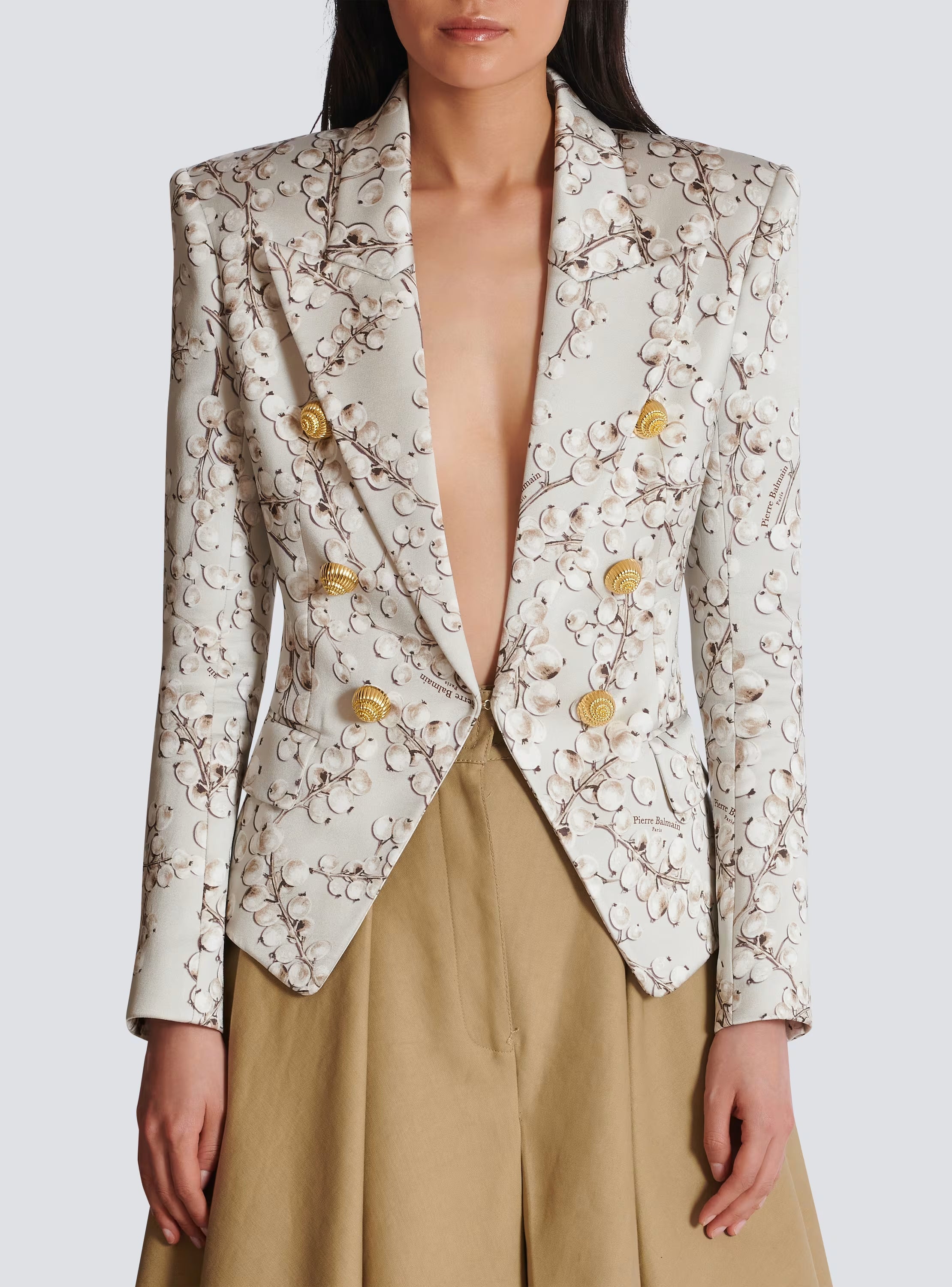 Stylish 6-Button Satin Jacket with Redcurrant Print - Perfect for Casual Outings & Evening Events