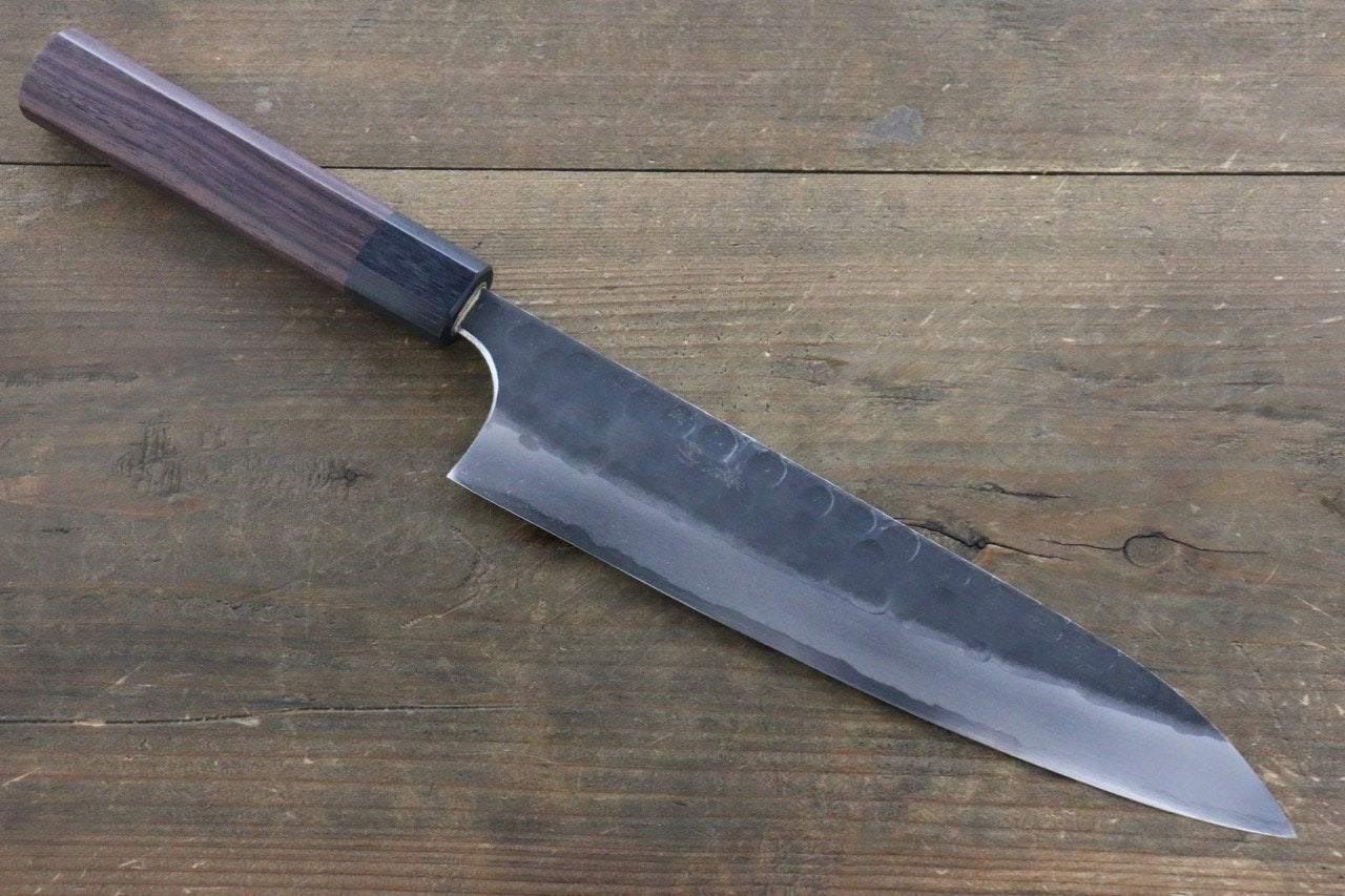 Premium Seisuke Blue Steel No.2 Hammered Kurouchi Gyuto Japanese Chef Knife 210mm with Shitan Handle - Perfect for Sushi, Meat Cutting & Professional Kitchen Use