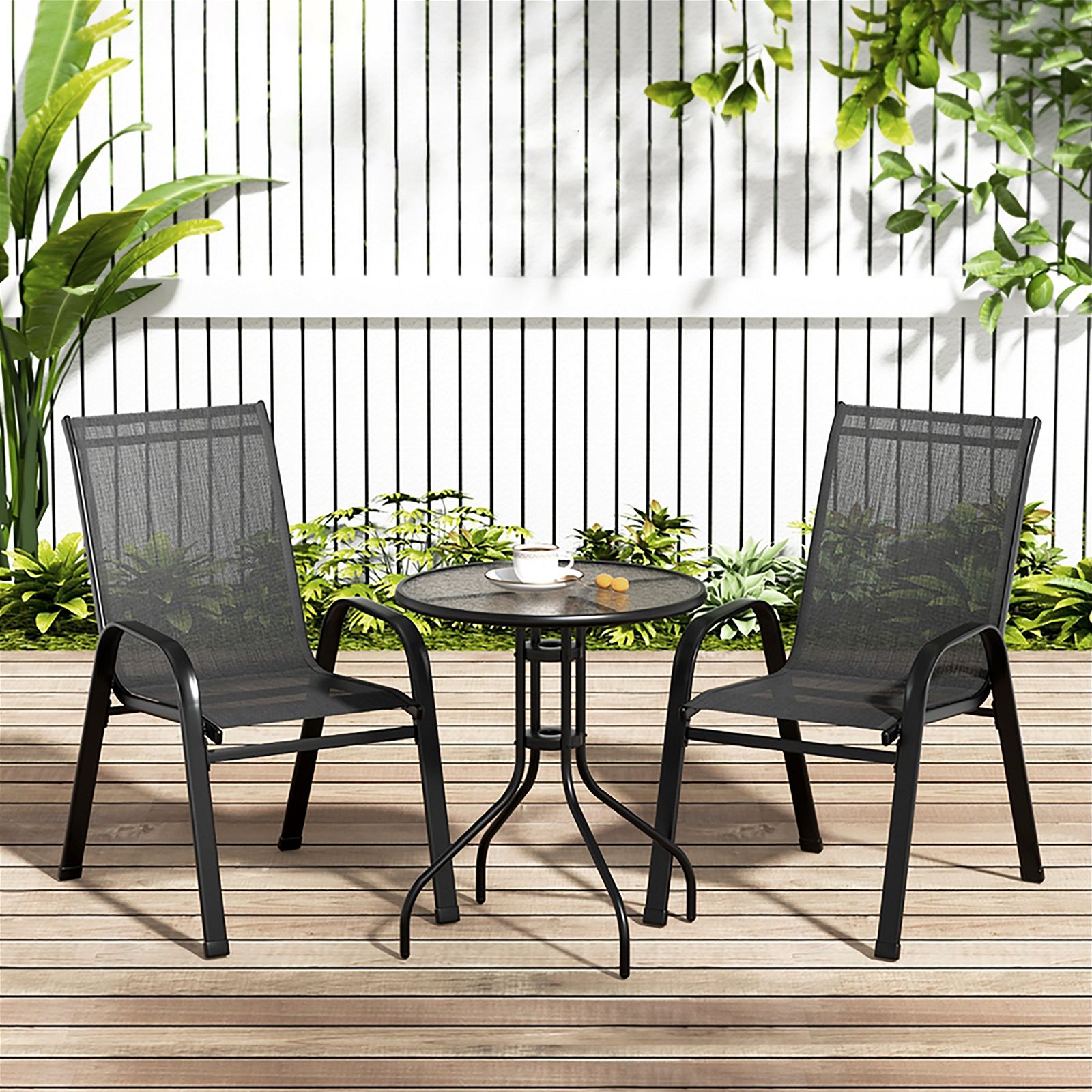 Gardeon 3-Piece Outdoor Patio Furniture Set - Stackable Bistro Table and Chairs for Coffee & Dining - Perfect for Backyard, Garden, Balcony or Poolside Relaxation