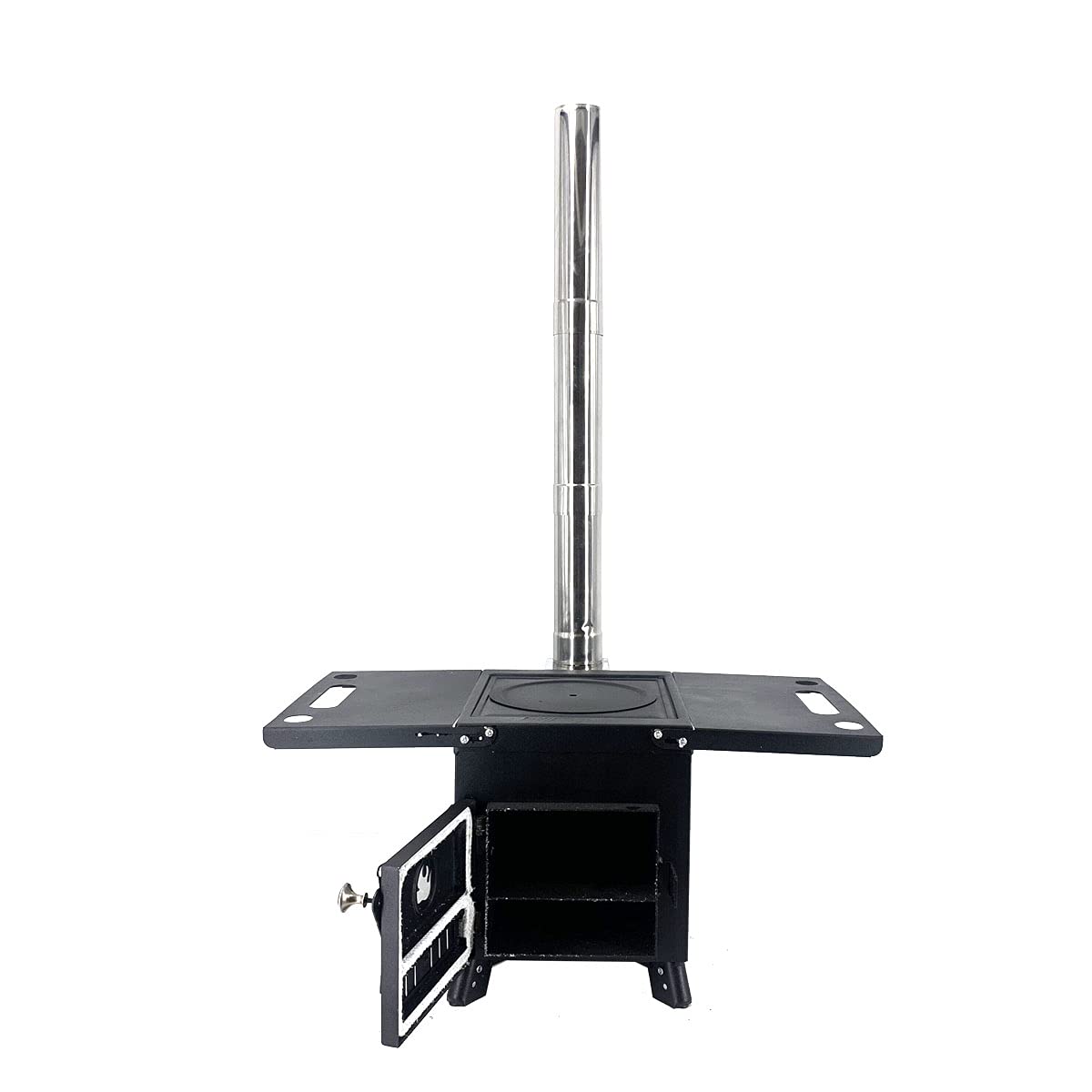 Portable Wood Burning Stove for Camping - Outdoor Tent Stove with Chimney Pipe, Side Racks & Viewing Window - Multi-Fuel Heater & Cooker for Tents, Cabins, Hunting Shelters (Perfect for Winter Camping & Emergency Heating)