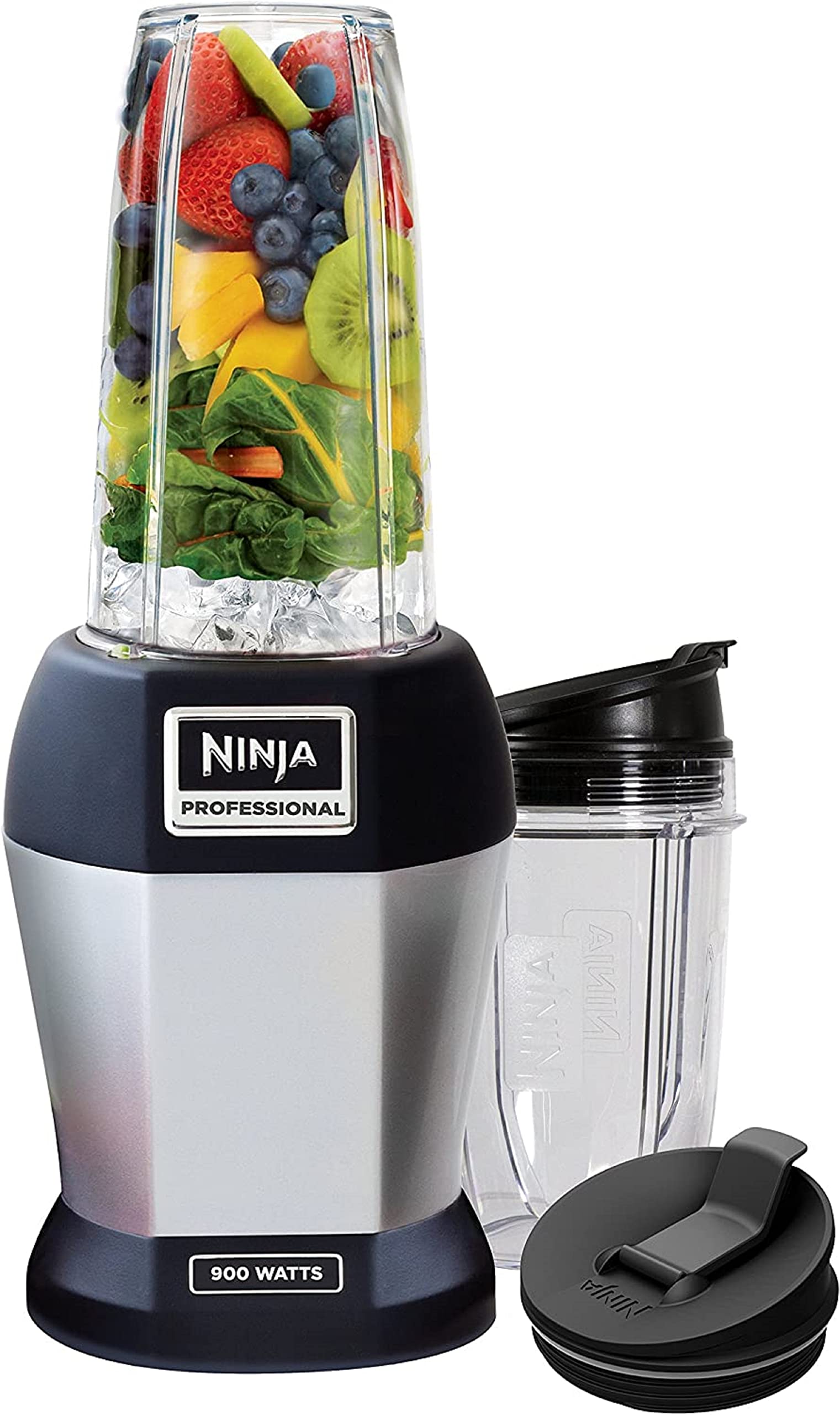 Ninja Nutri Pro Compact Personal Blender with 18oz & 24oz Travel Cups - Black & Silver - Perfect for Smoothies, Protein Shakes & Meal Prep On The Go