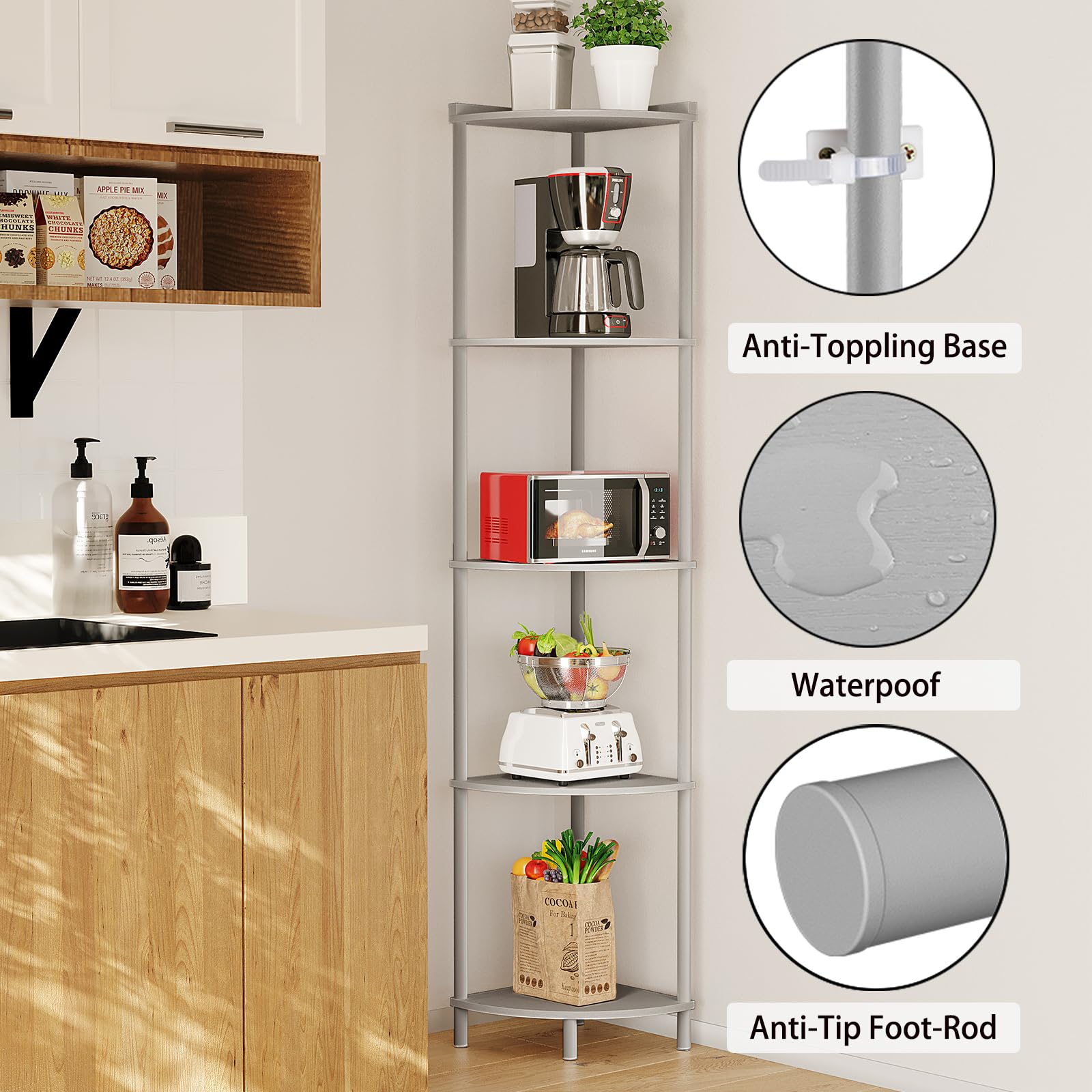 SUNMORY 5-Tier Industrial Corner Shelf Stand - 65