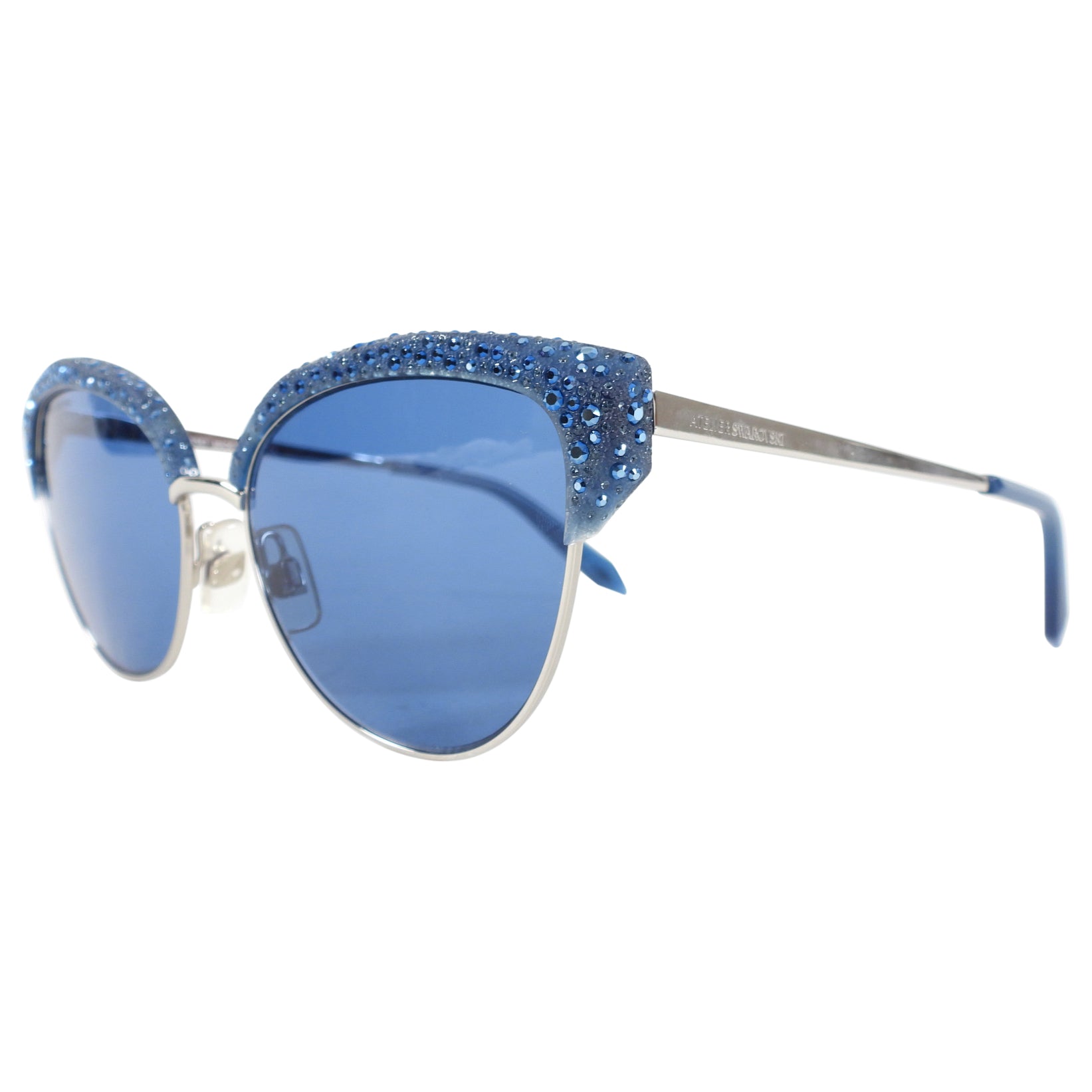 Atelier Swarovski Blue Crystal Frame Sunglasses for Women - Luxury Designer Sunglasses with Swarovski Crystals - Perfect for Beach, Vacation & Summer Fashion Accessories