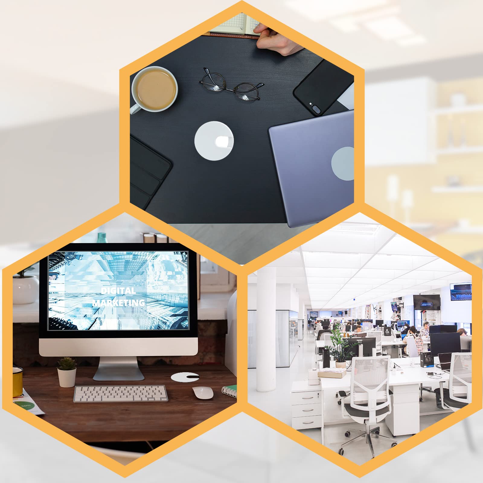 5-Pack White Desk Grommets (1 3⁄8 Inch/44mm) - Cable Hole Covers for Office PC & Computer Desk Wire Management - Perfect for Home Office, Gaming Setup & Workspace Organization