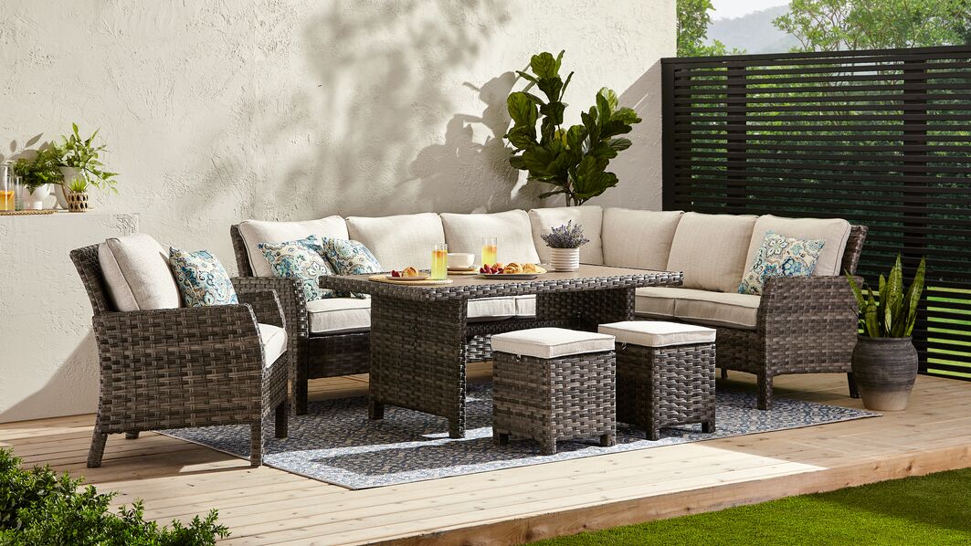 Acadia 6-Piece Outdoor Banquette Set in Grey & Beige - Perfect for Patio, Garden, and Backyard Relaxation
