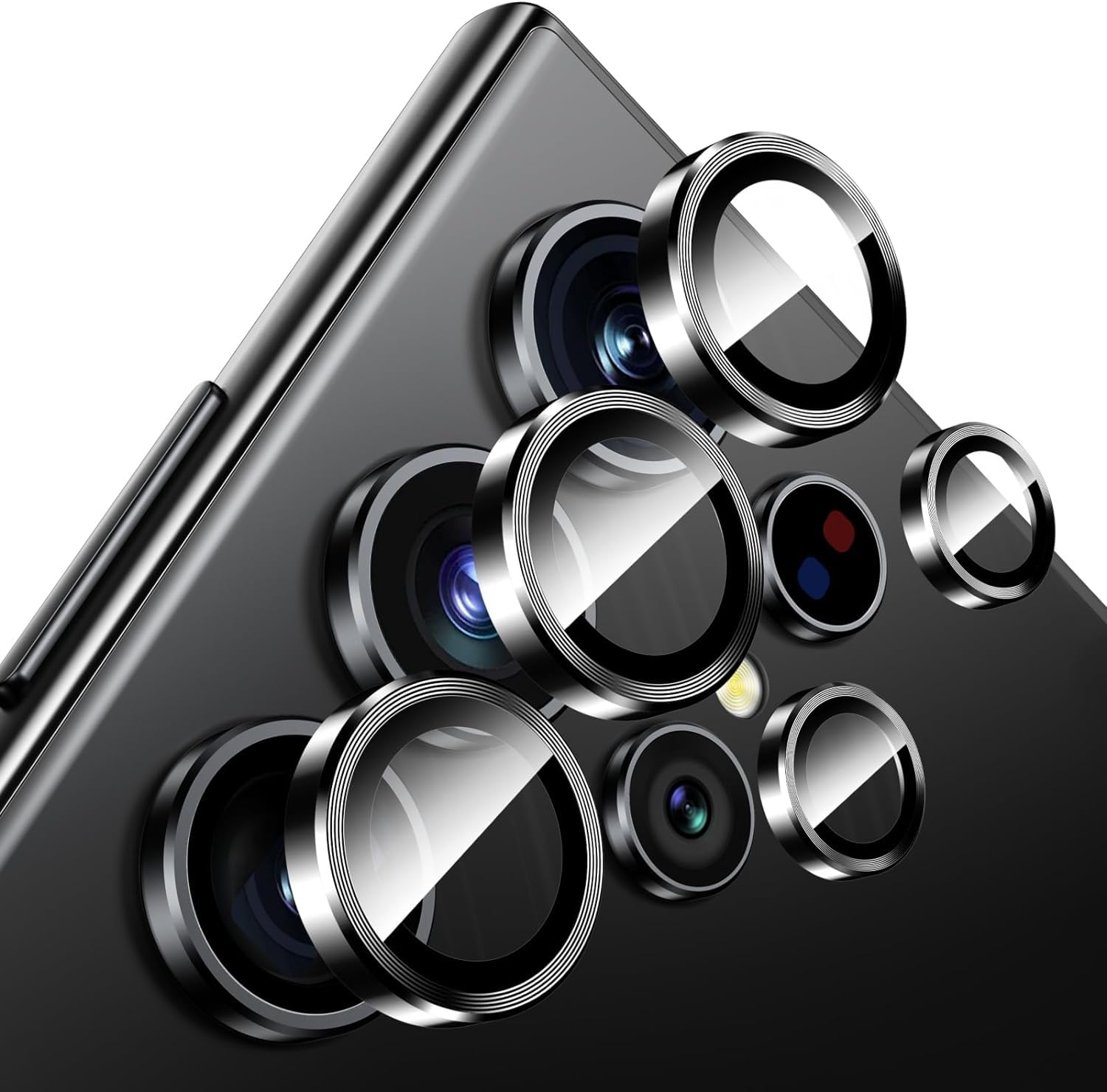 Premium Tempered Glass Camera Lens Protector for Samsung Galaxy S24 Ultra - Glossy Finish with Alloy Metal Ring (Titanium Black) | Scratch-Resistant Protection for Photography & Outdoor Activities
