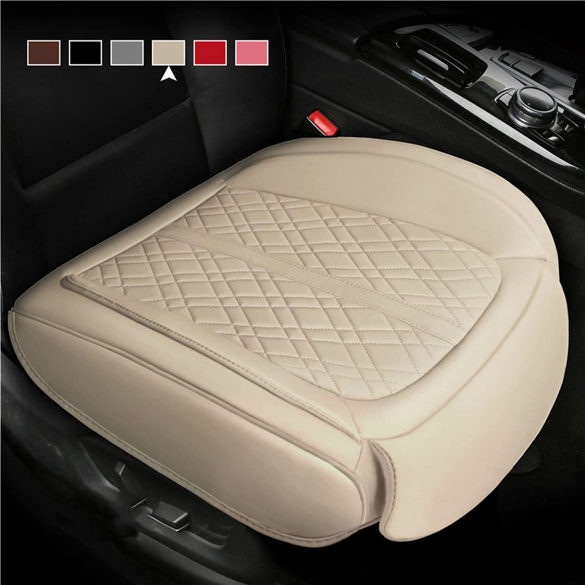 2 Pack Premium PU Leather Car Seat Covers - Front Seat Bottom Protectors for Sedan, SUV, Truck & Minivan | Waterproof & Anti-Slip Design | Perfect for Commuting, Road Trips & Daily Driving (Beige)