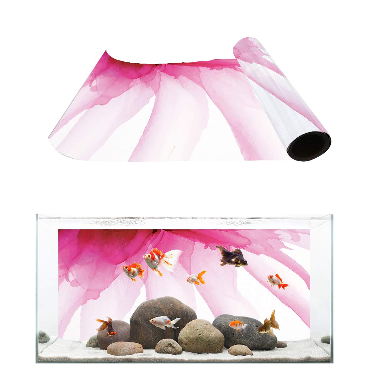 T&H XHome Aquarium Background - Pink Flower Spring Bloom PVC Sticker for Fish & Reptile Tanks (36.4