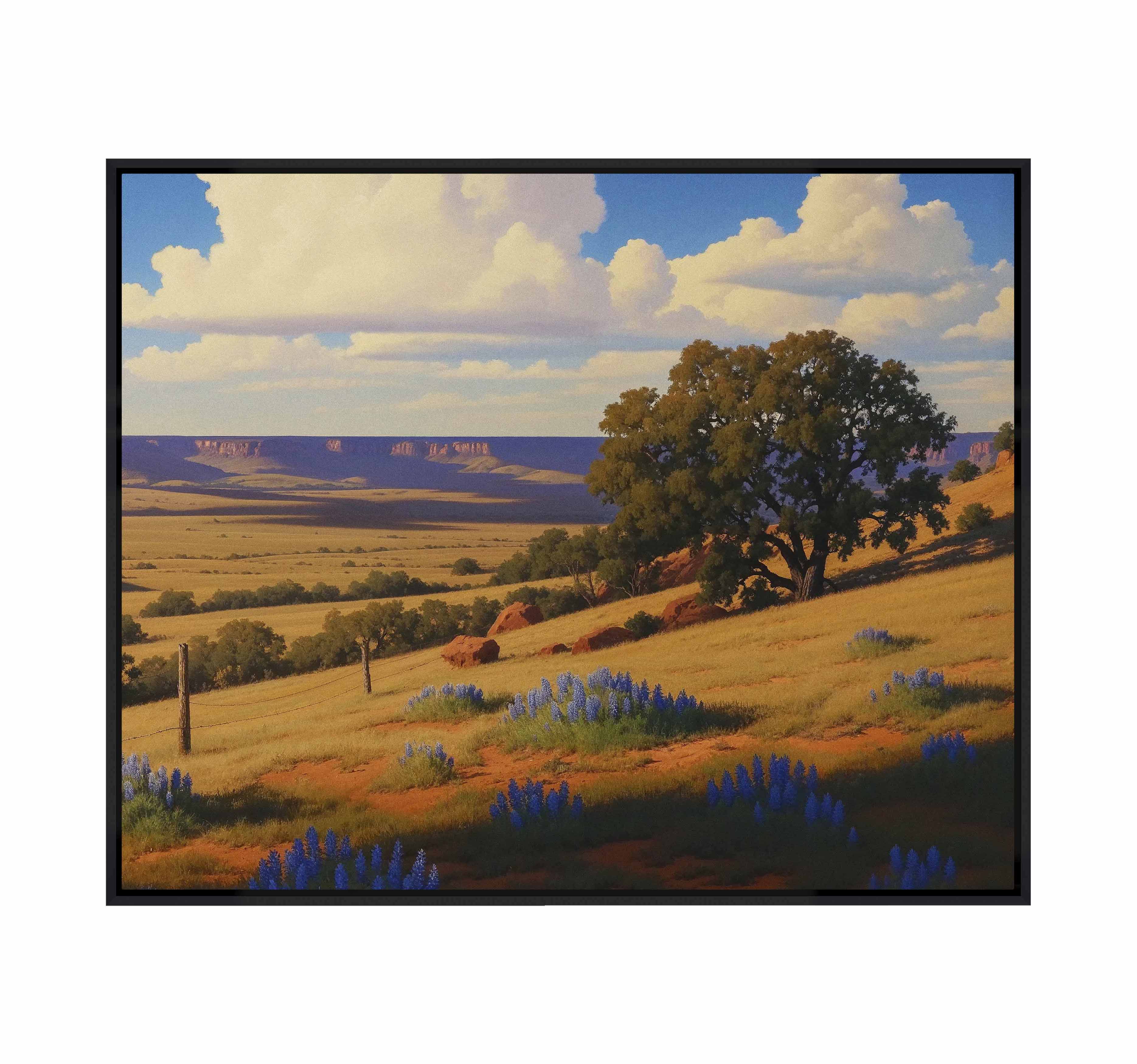 Bluebonnet Ranch Landscape Gallery Wrapped Canvas Wall Art - Perfect for Living Room, Bedroom & Office Decor