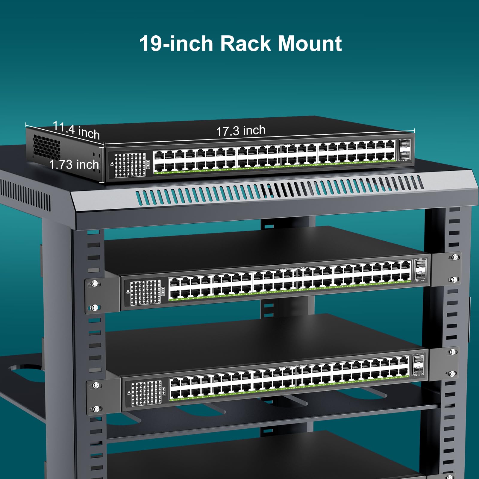 48-Port Gigabit PoE Switch with 2x 1000Mbps SFP Uplink Ports | 50-Port Ethernet Switch Supports IEEE802.3af/at | 100Gbps Switch Capacity | 400W Power | Plug & Play | Rack-Mountable for Office Network, Security Camera System & Smart Home Setup