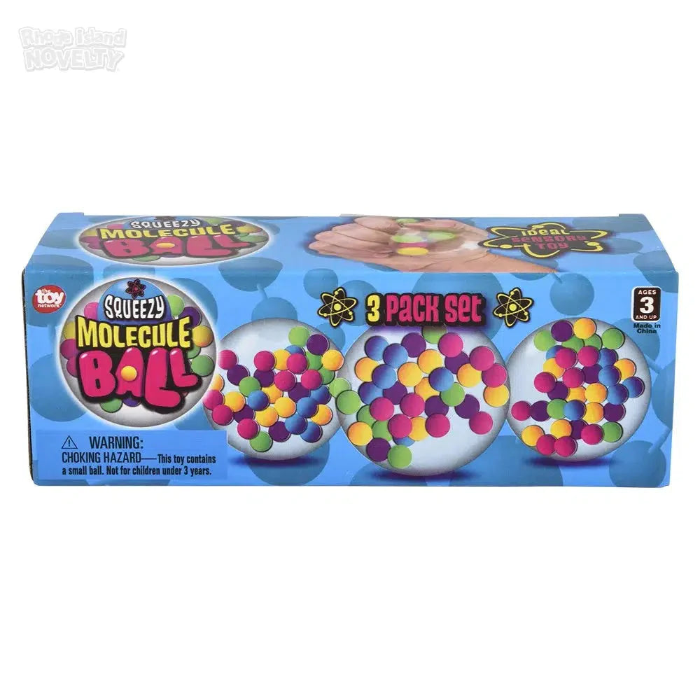 2.33 Inch Squeezy Molecule Stress Ball Set - 3 Pack for Office, School & Home Relaxation - Fun Fidget Toy for Kids & Adults - Anti-Anxiety Sensory Play Therapy Tool