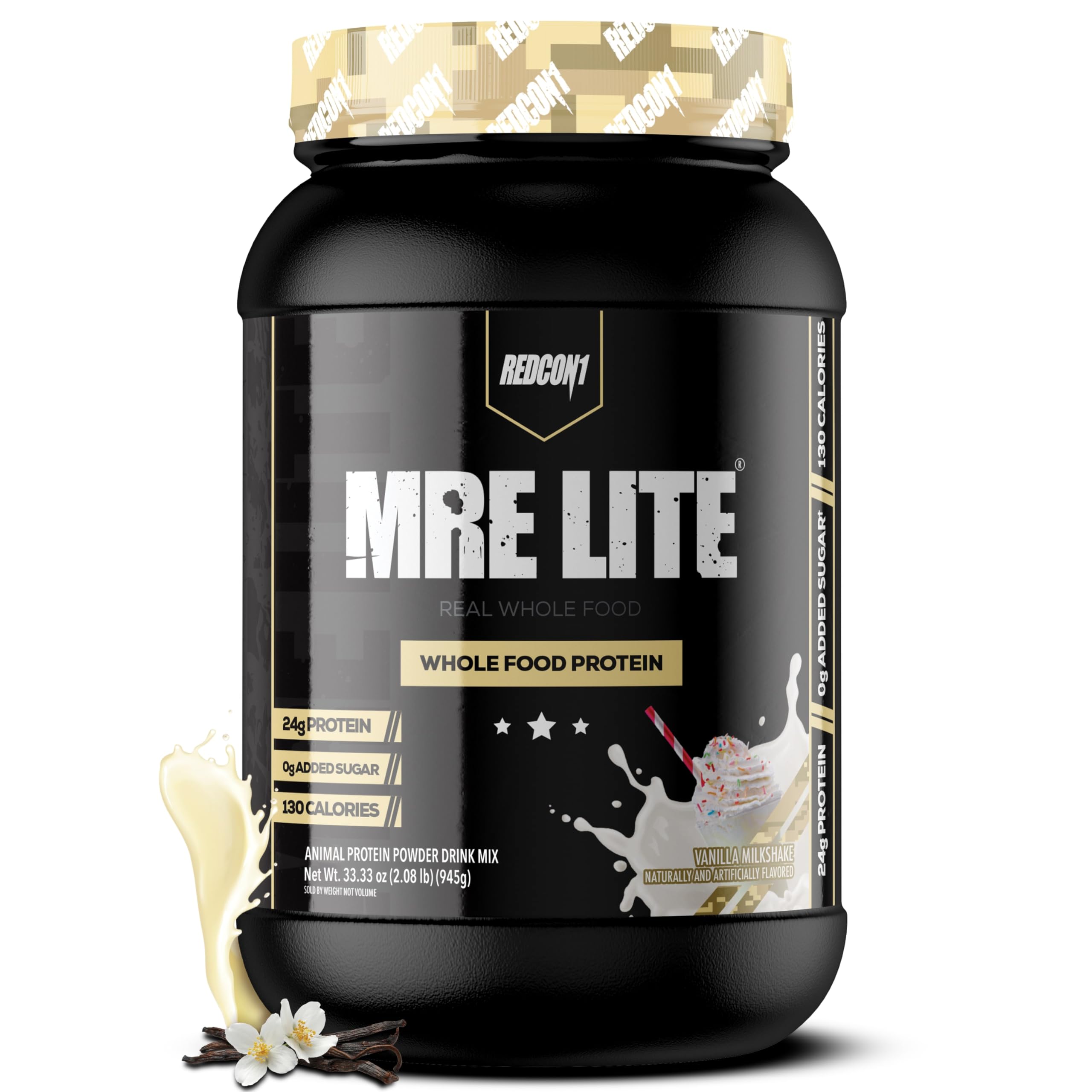 REDCON1 MRE Lite Whole Food Protein Powder - Vanilla Milkshake Flavor | Low Carb Whey-Free Meal Replacement with Animal Protein Blends | Easy Digest MCT Oil Supplement (30 Servings) | Perfect for Post-Workout Recovery & Keto Diet