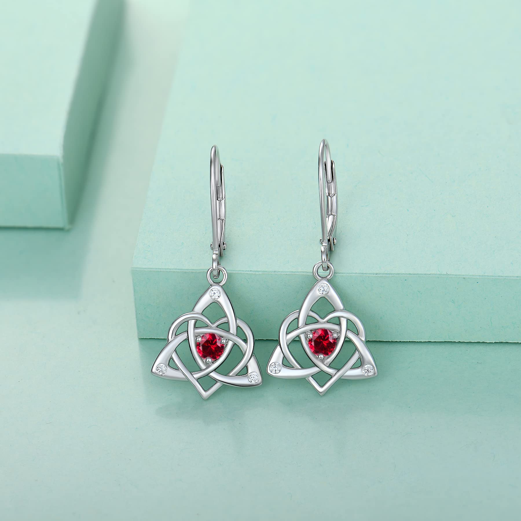 Celtic Knot Dangle Earrings for Women - Sterling Silver Trinity Love Knot Leverback Earrings with Gemstones | Elegant Jewelry for Parties, Weddings & Everyday Wear