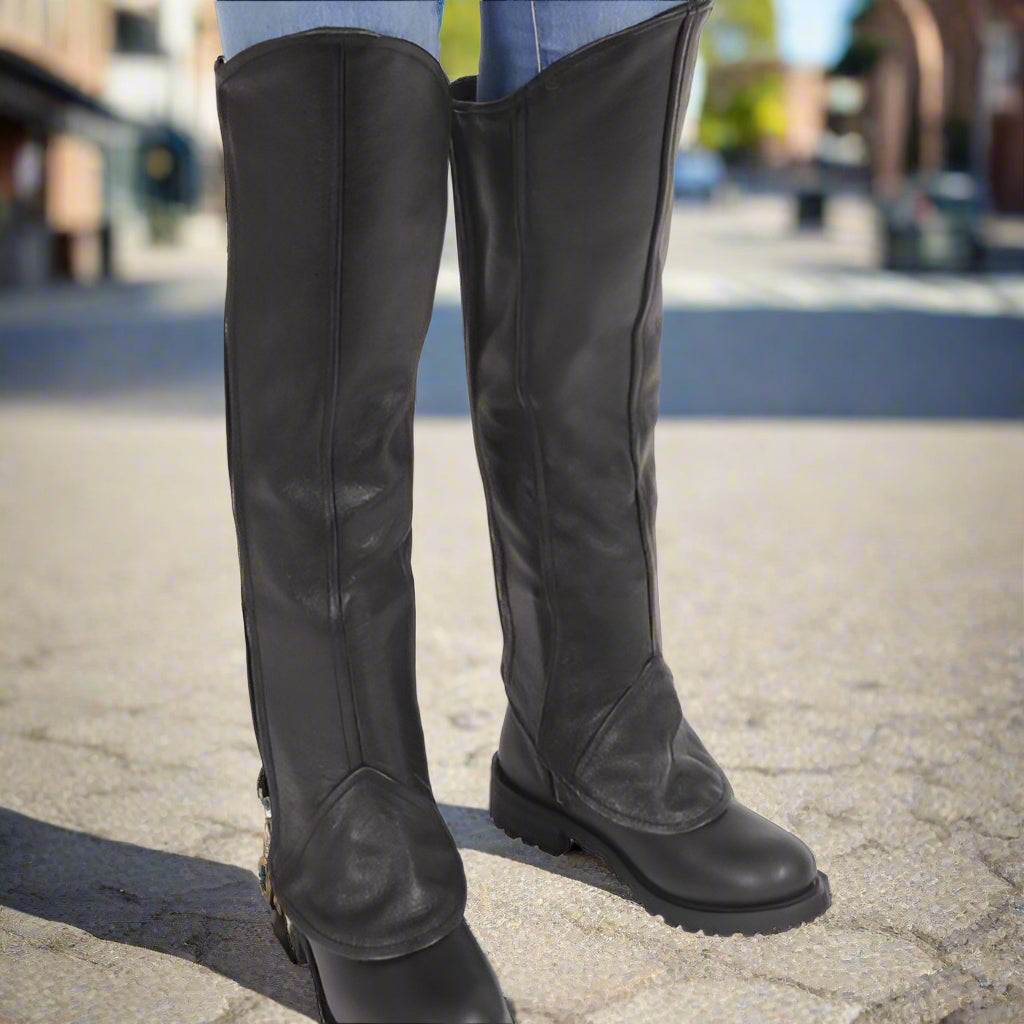 BOL Open Road Women's Leather Half Chaps - Equestrian Riding Boots for Horseback Riding & English Show Jumping - Durable Genuine Leather Leg Protection